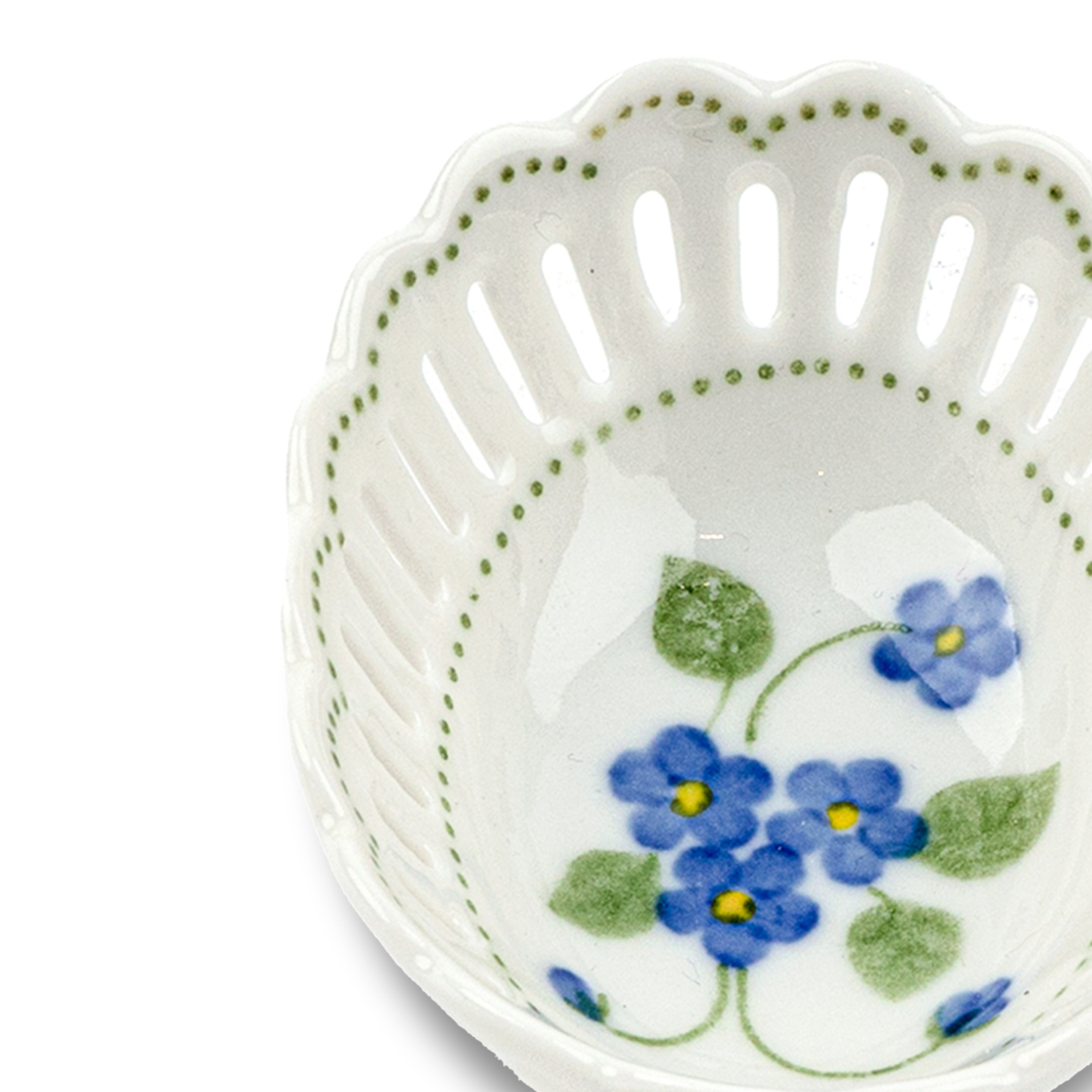 Idée Art Exclusive. Oval Porcelain Decorative Plate with Blue Flower Illustration. Extra Small Size