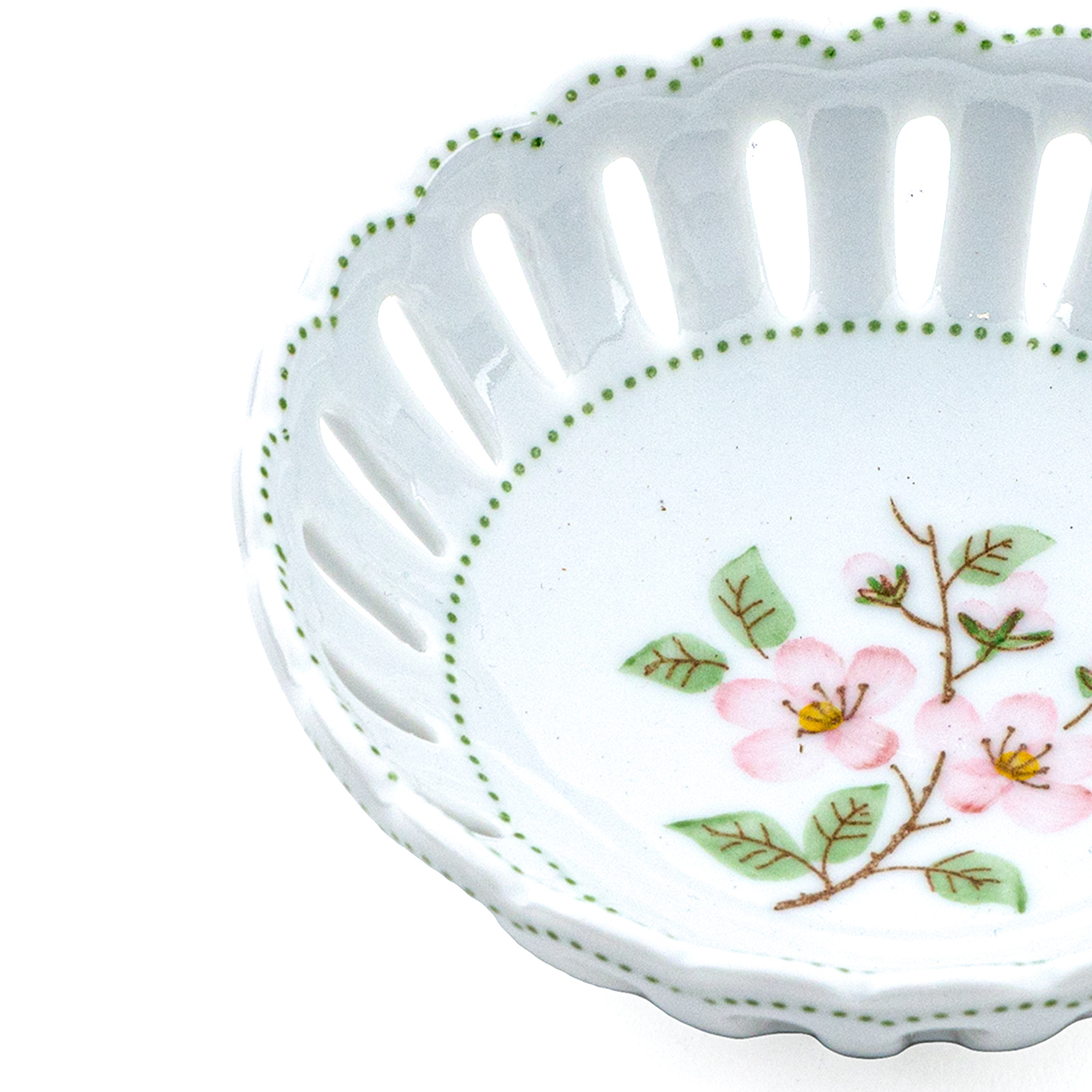 Idée Art Exclusive. Round Porcelain Decorative Plate with Pink Flower Illustration. Small Size