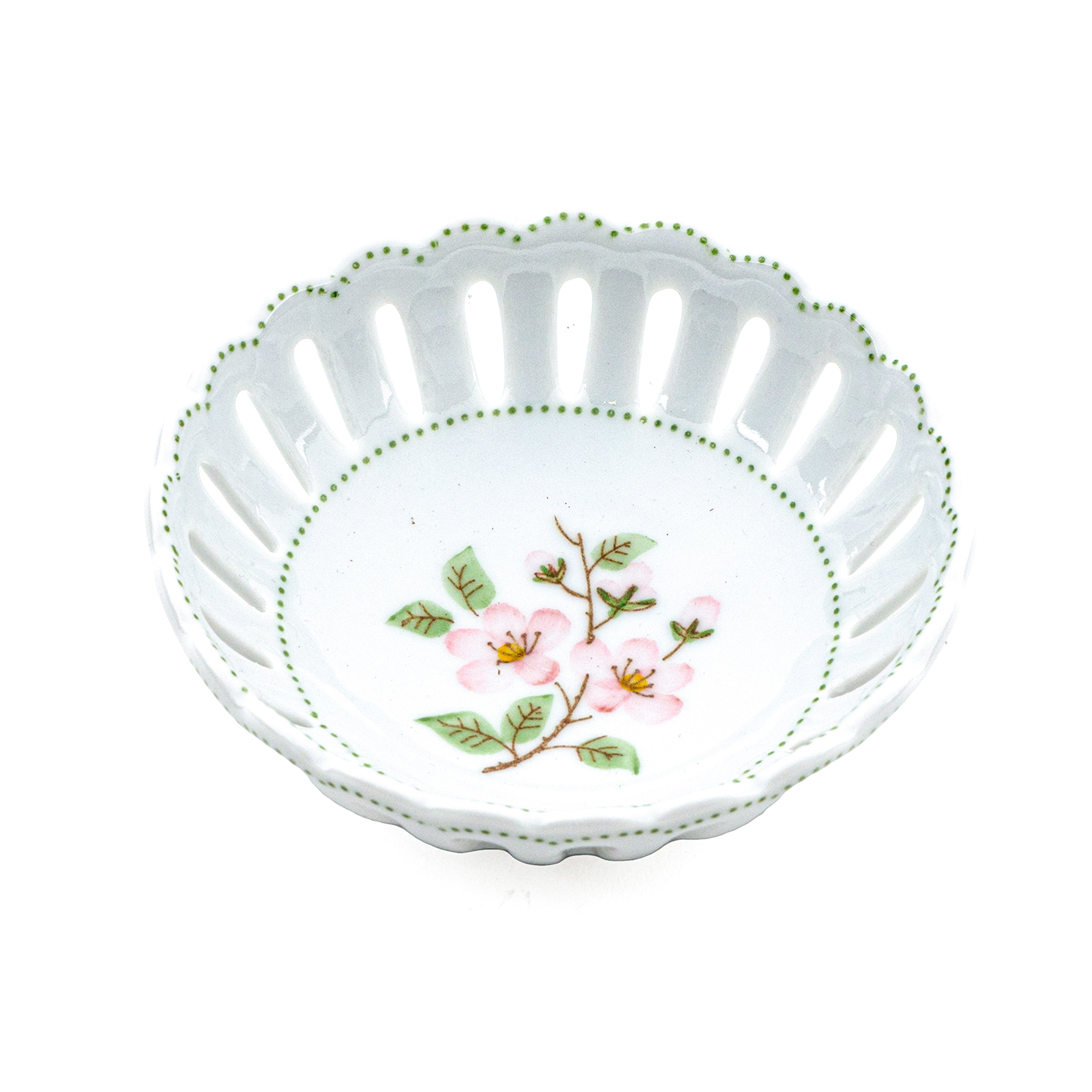 Idée Art Exclusive. Round Porcelain Decorative Plate with Pink Flower Illustration. Small Size