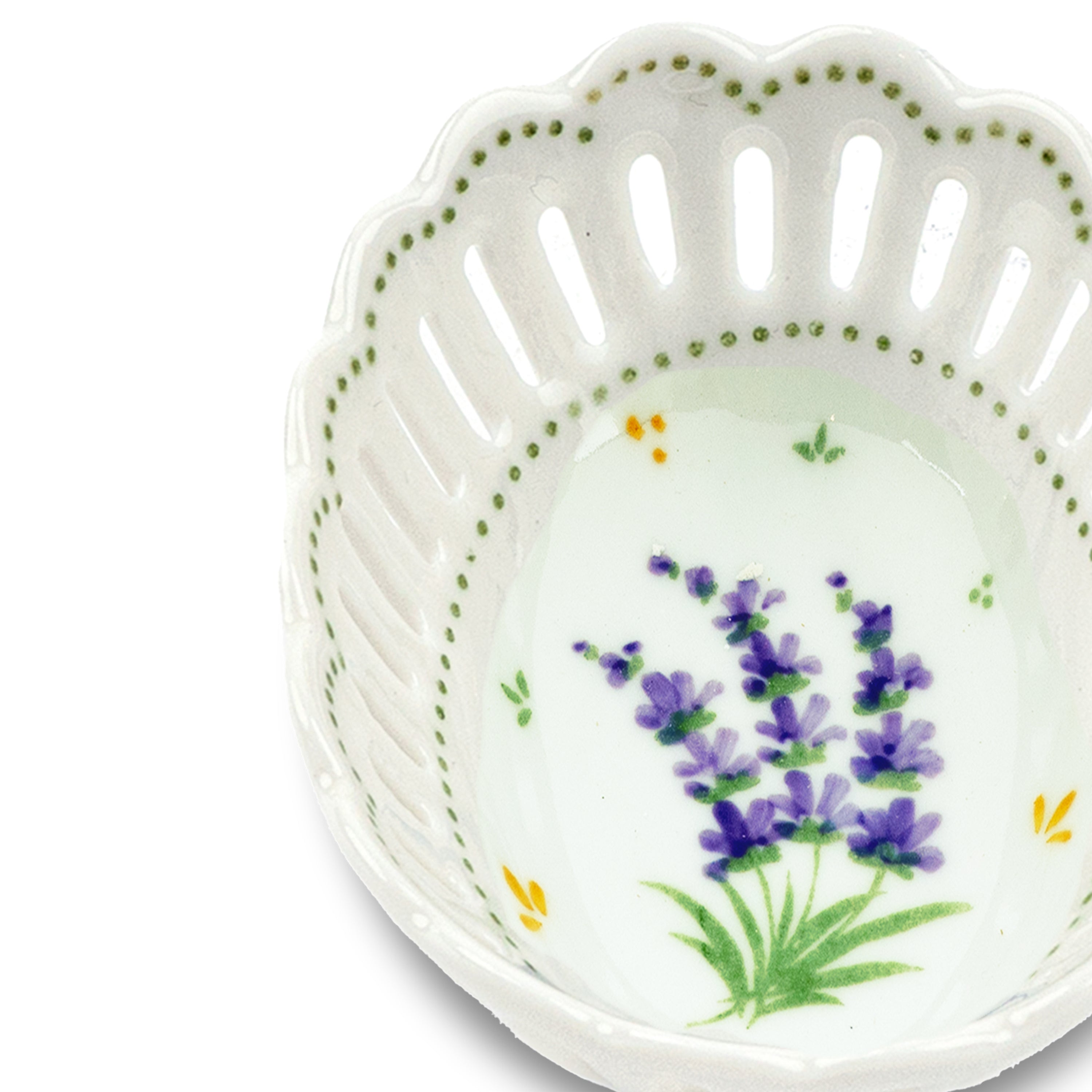 Idée Art Exclusive. Oval Porcelain Decorative Plate with Lavender Illustration. Small Size