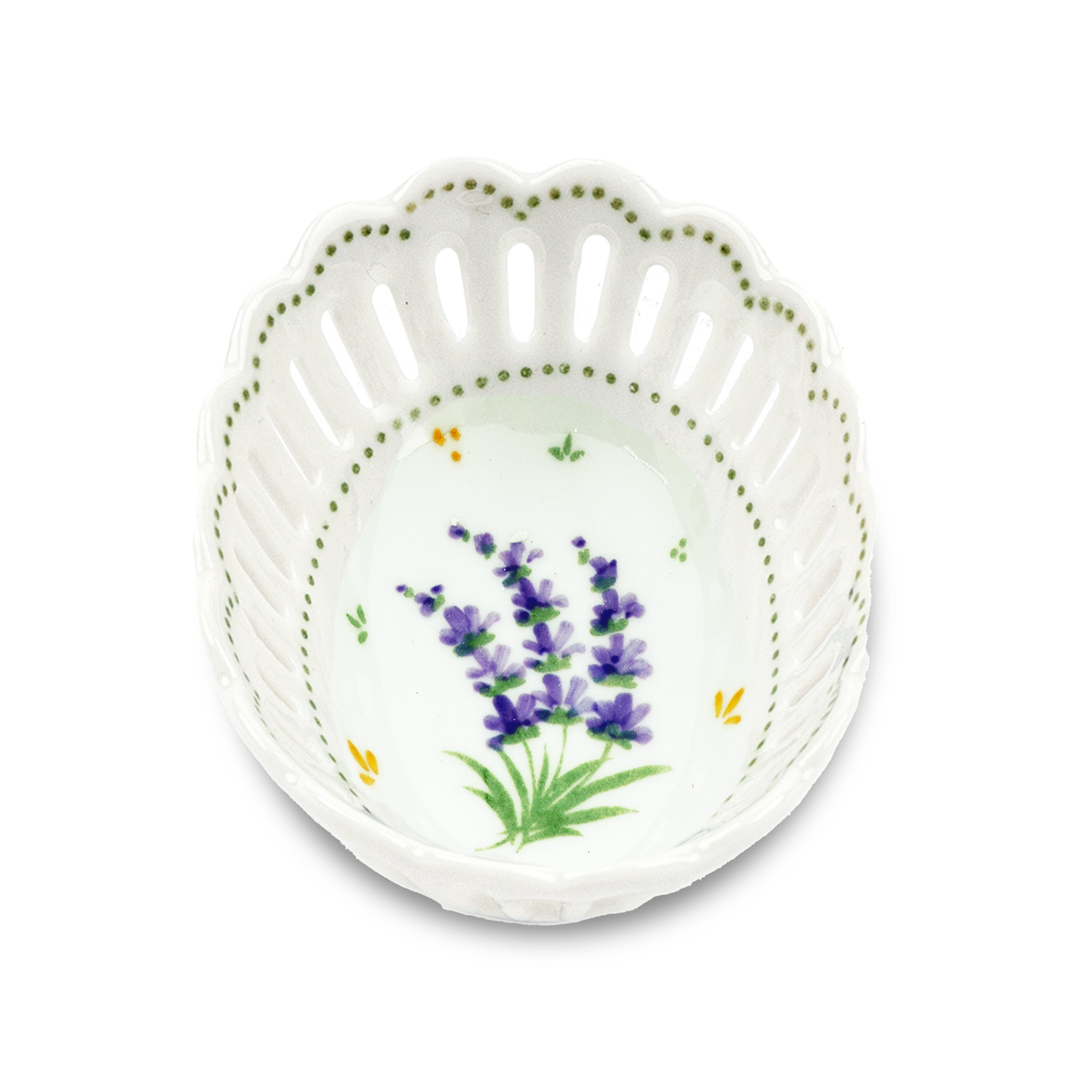 Idée Art Exclusive. Oval Porcelain Decorative Plate with Lavender Illustration. Small Size