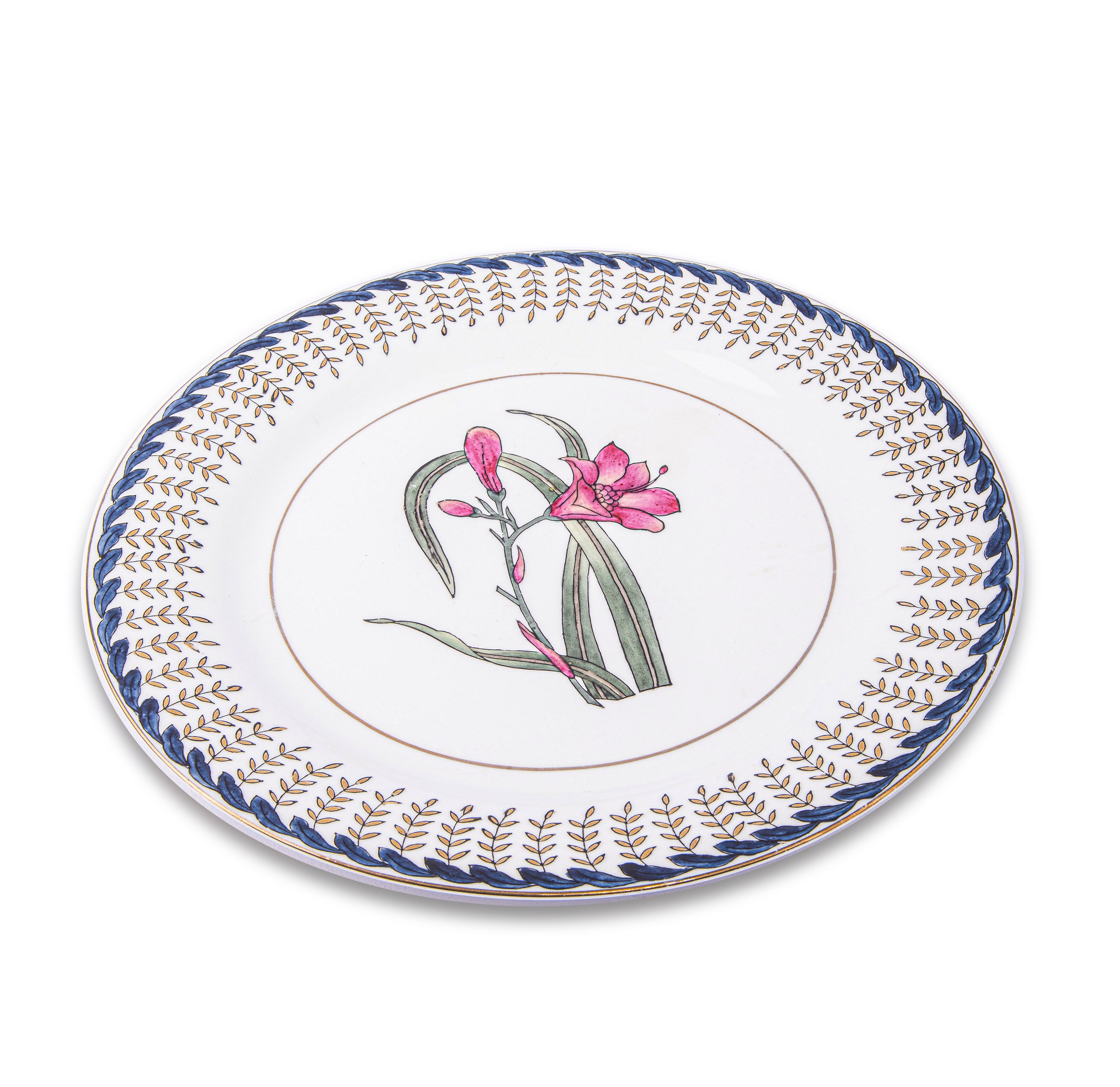 Idée Art Exclusive. Porcelain Decorative Plate with Flower Illustration. Large Size
