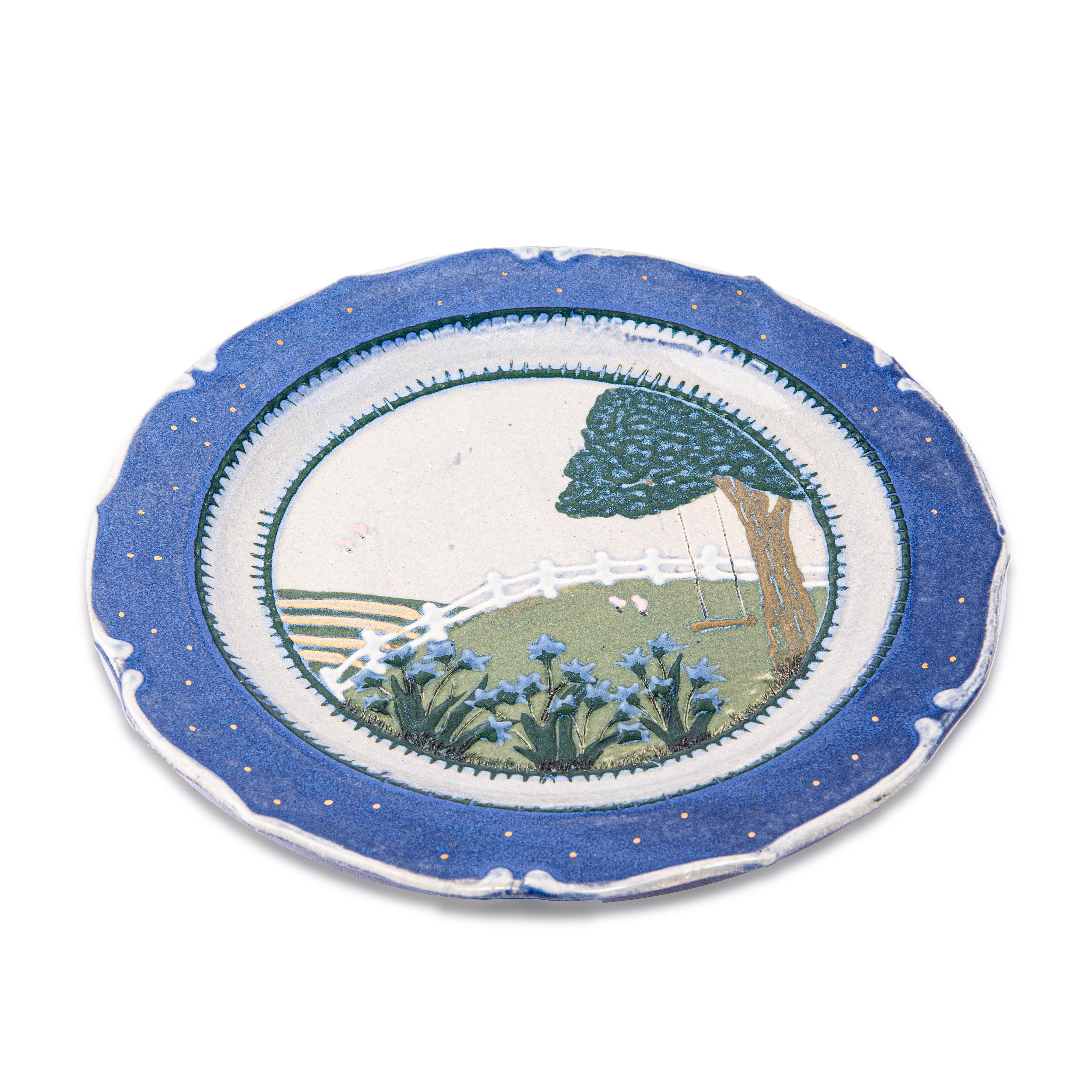 Idée Art Exclusive. Porcelain Decorative Plate with a Window and Garden Illustration. Medium Size