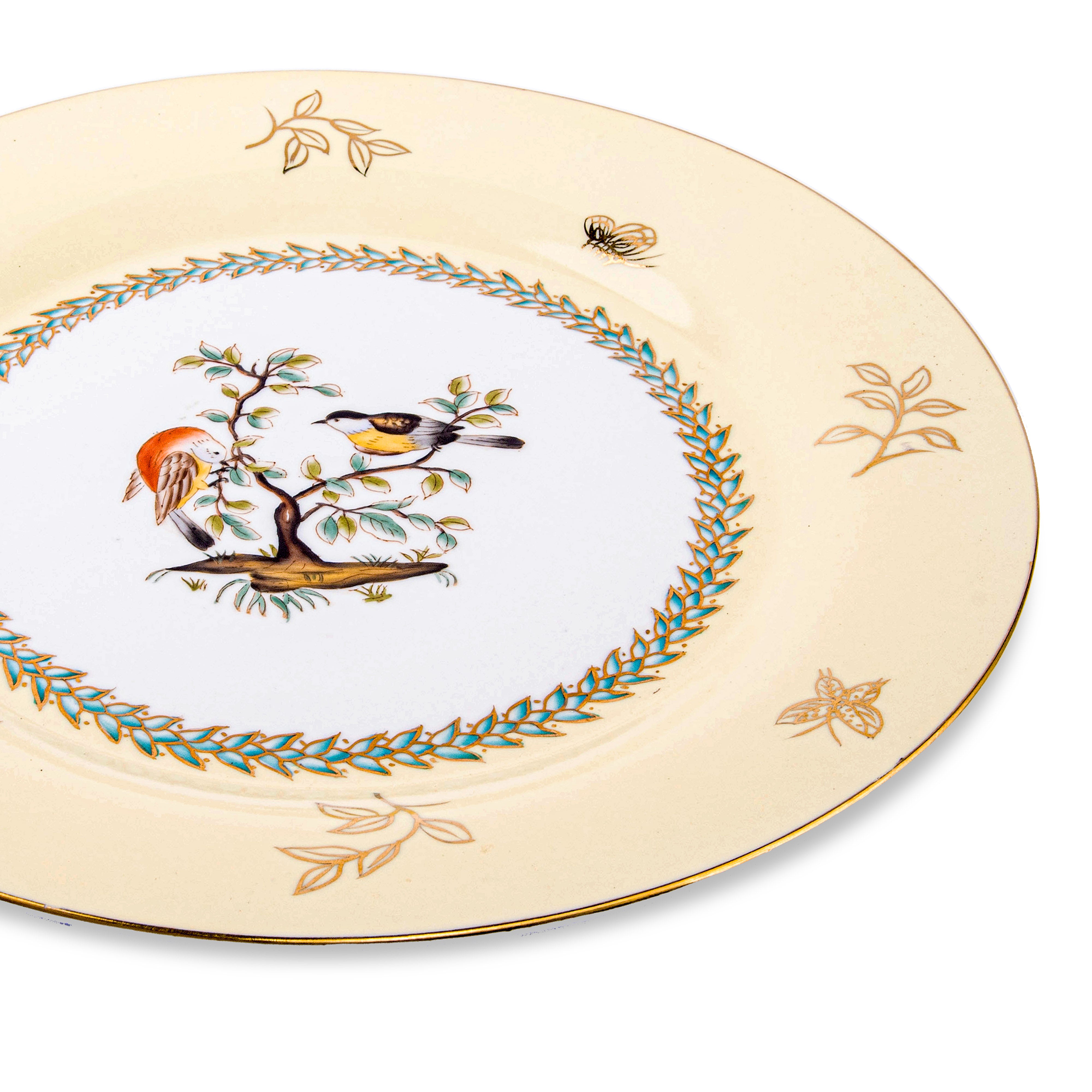 Idée Art Exclusive. Porcelain Decorative Plate with Birds Illustration. Large Size