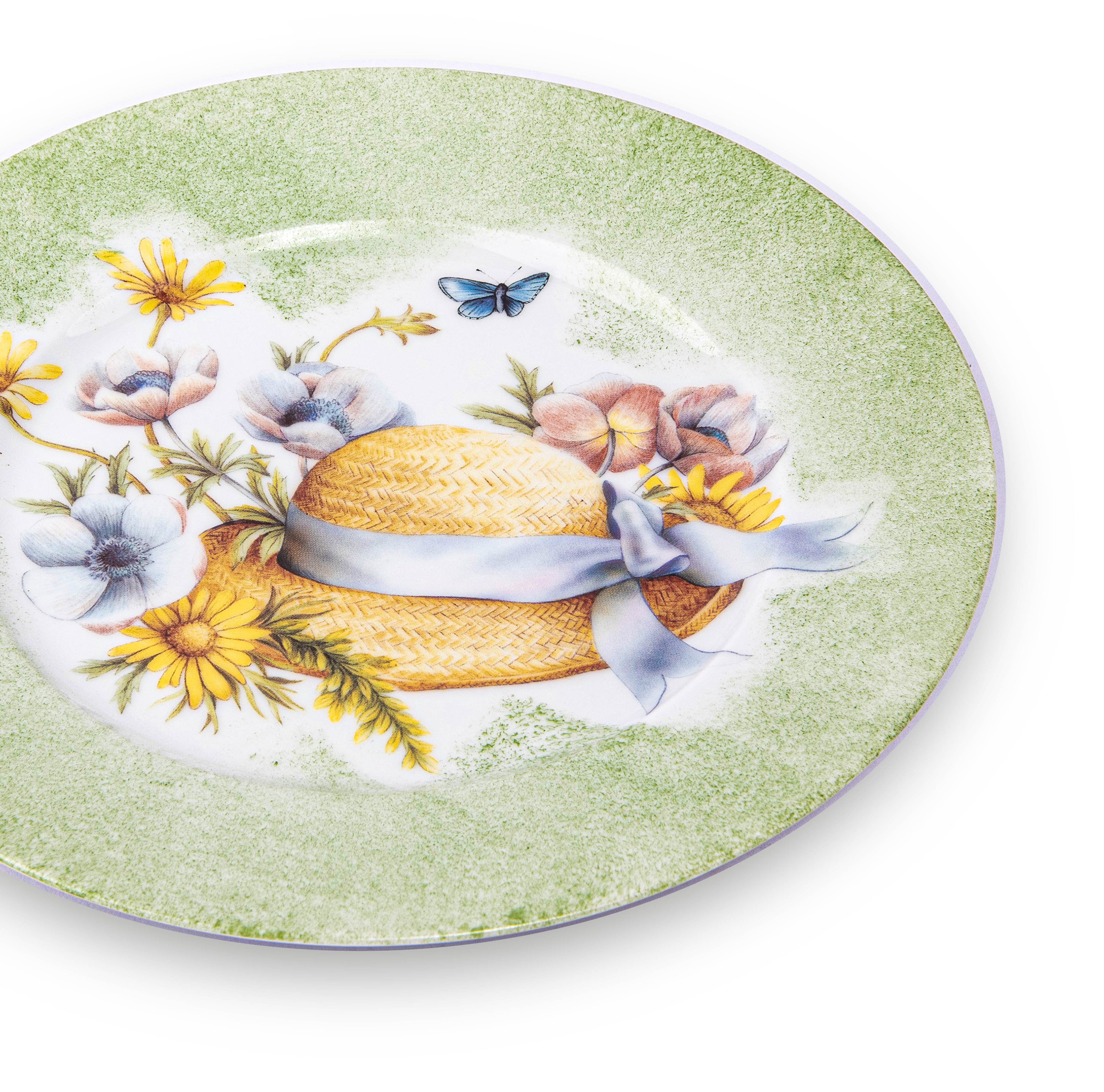 Idée Art Exclusive. Porcelain Decorative Plate with Hat Illustration. Small Size