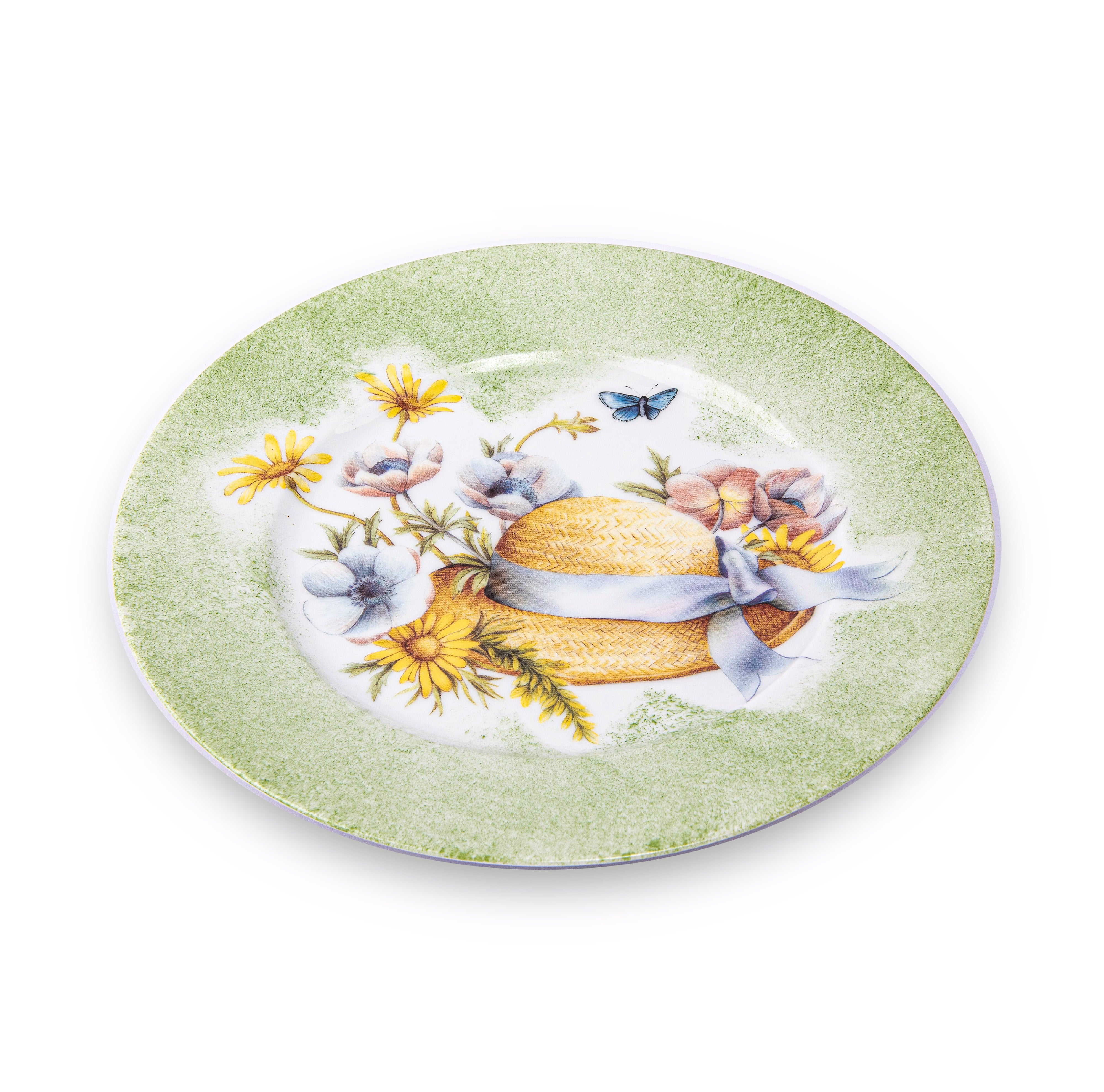 Idée Art Exclusive. Porcelain Decorative Plate with Hat Illustration. Small Size