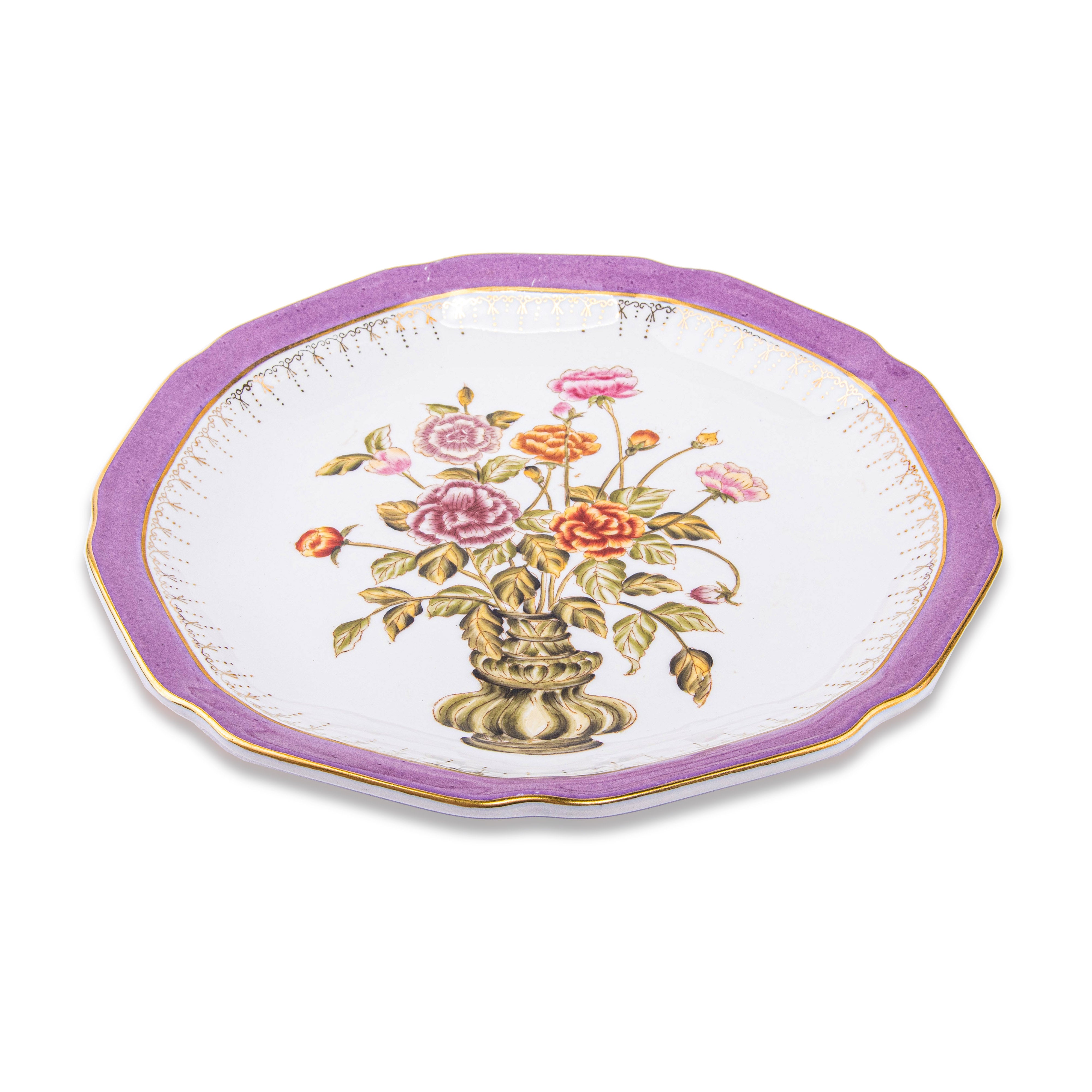 Idée Art Exclusive. Porcelain Decorative Plate with Bouquet Illustration. Large Size