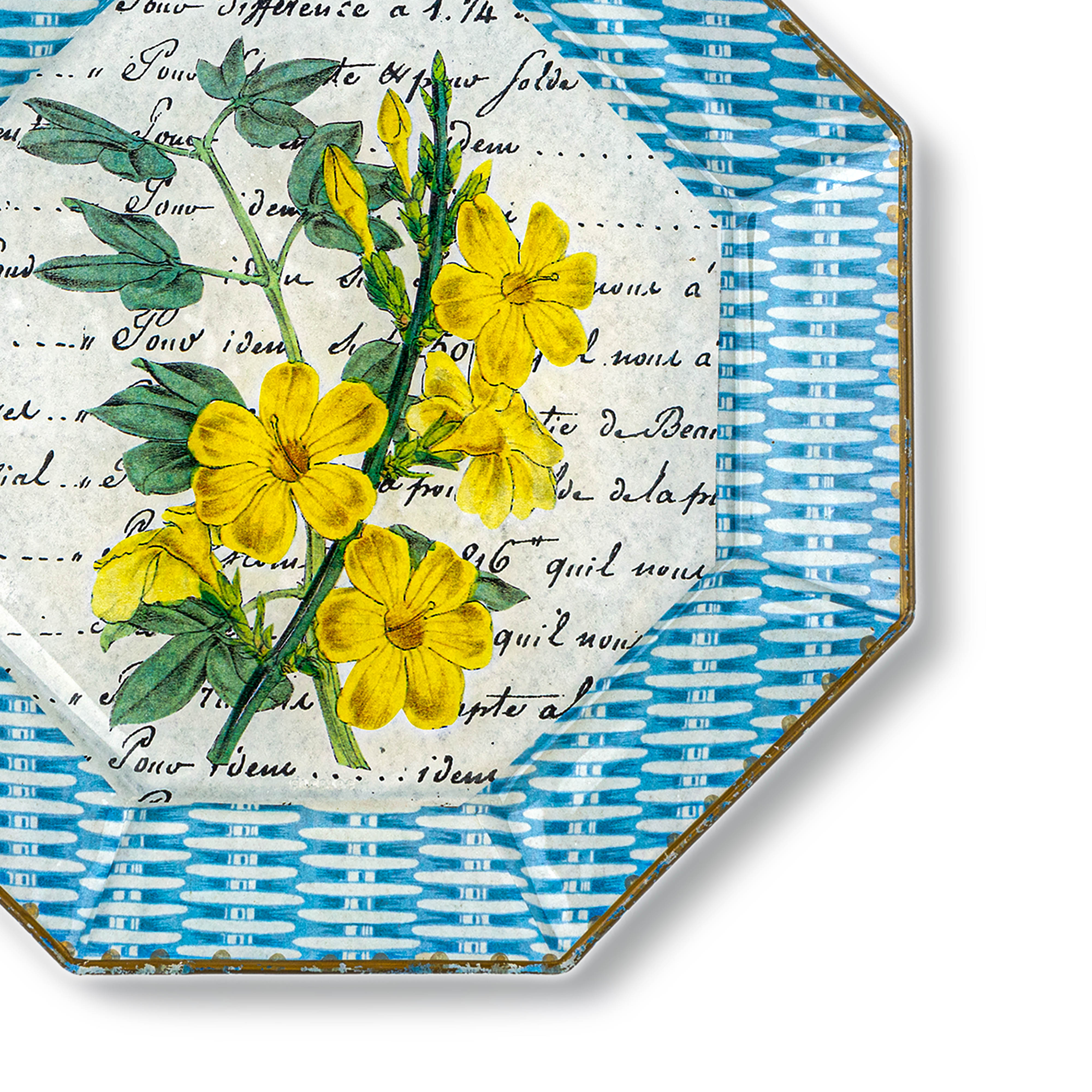 Idée Art Exclusive. Glass Decorative Plate with Flower Illustration. Medium Size