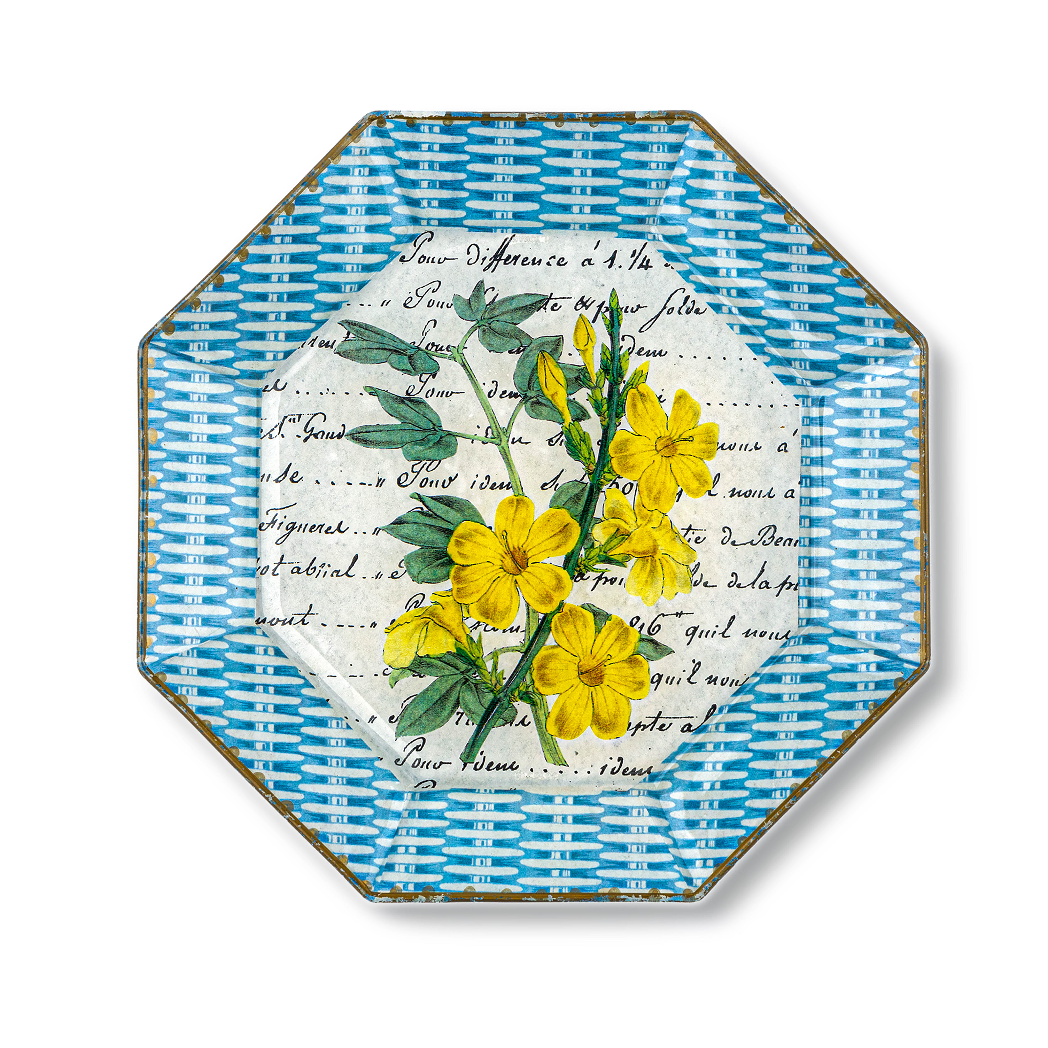 Idée Art Exclusive. Glass Decorative Plate with Flower Illustration. Medium Size