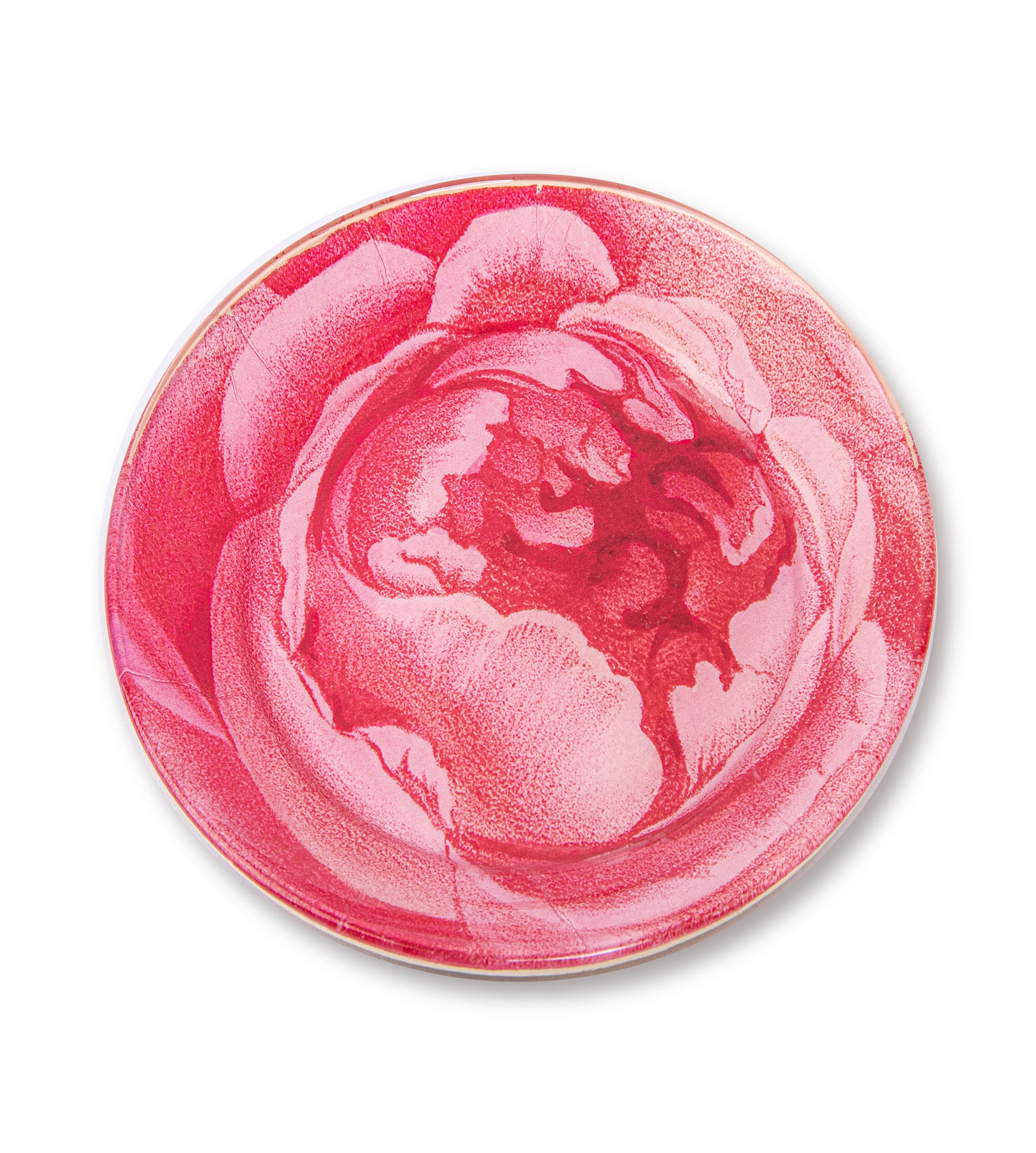 Idée Art Exclusive. Glass Decorative Plate with Roses Illustration. Small Size