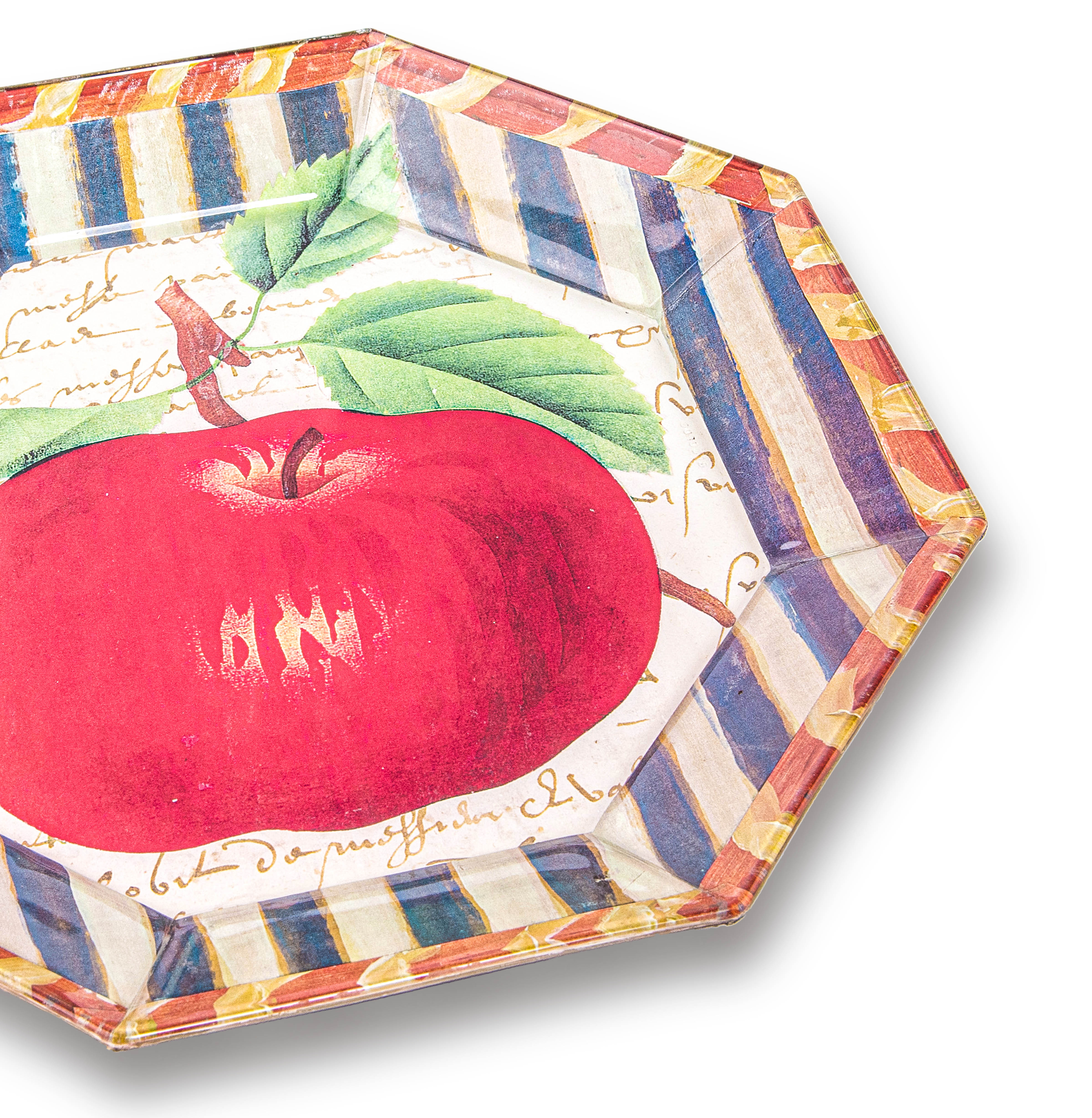 Idée Art Exclusive. Glass Decorative Plate with Apple Illustration. Medium Size