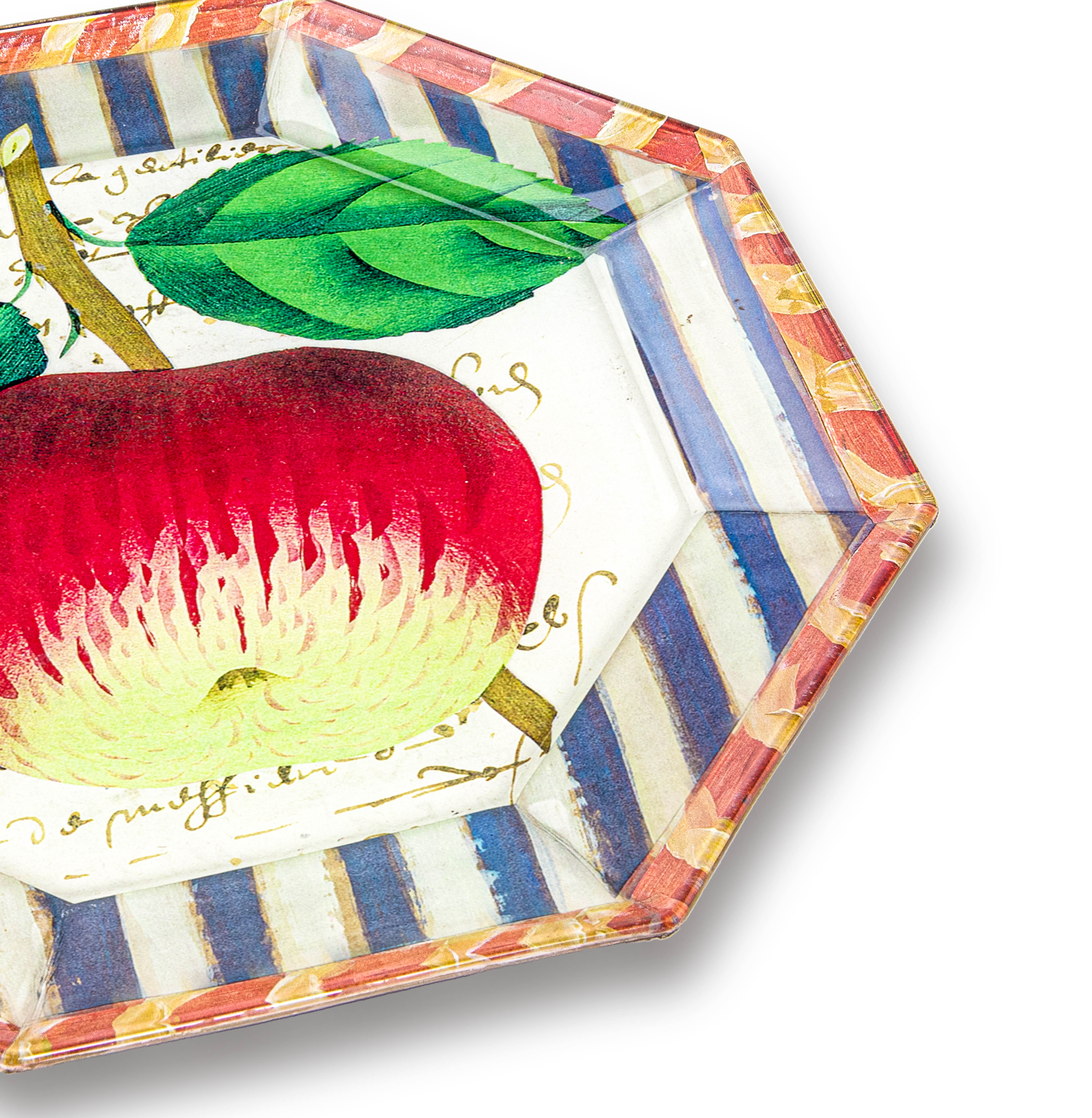 Idée Art Exclusive. Glass Decorative Plate with Apple Illustration. Medium Size