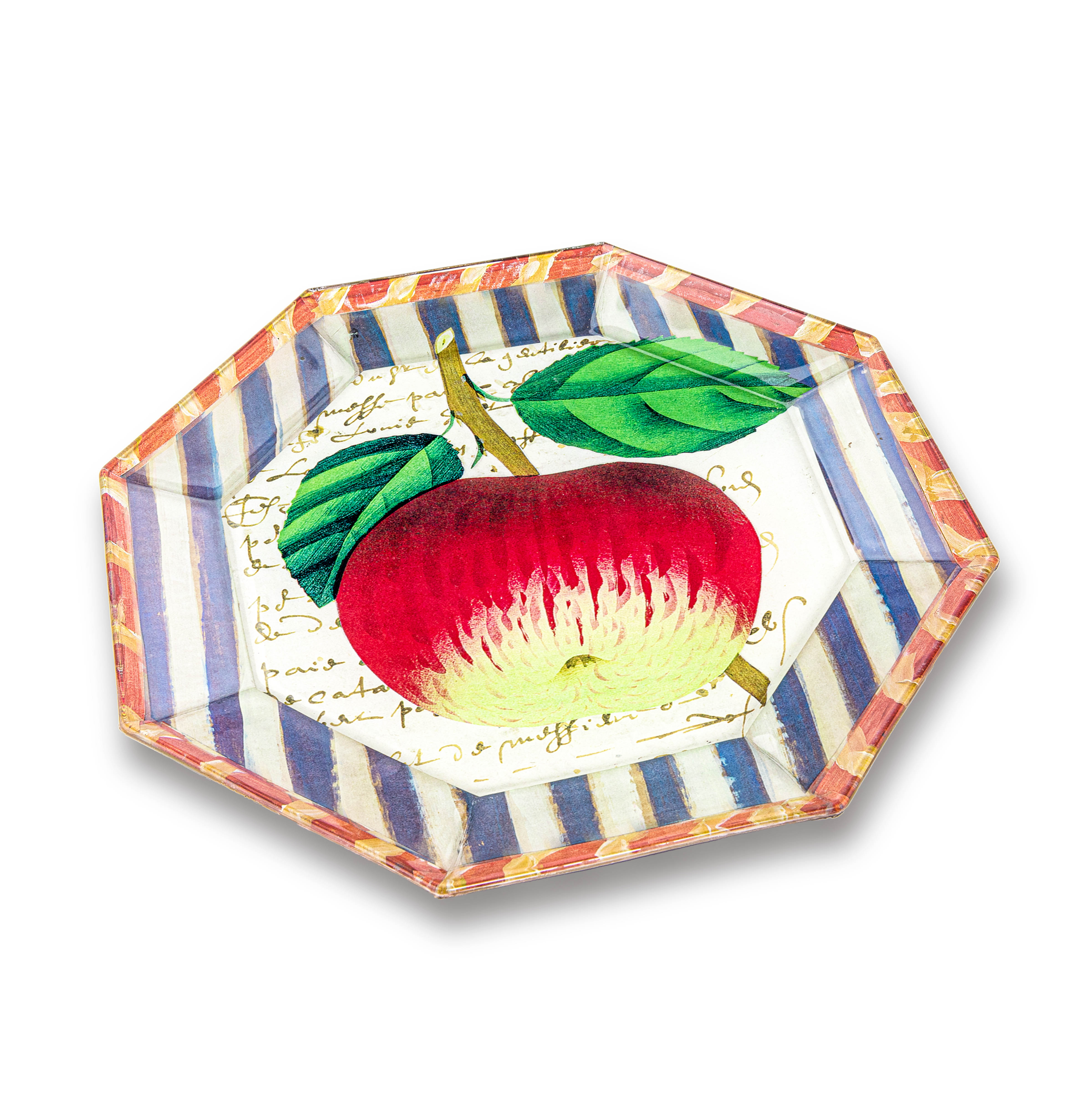 Idée Art Exclusive. Glass Decorative Plate with Apple Illustration. Medium Size
