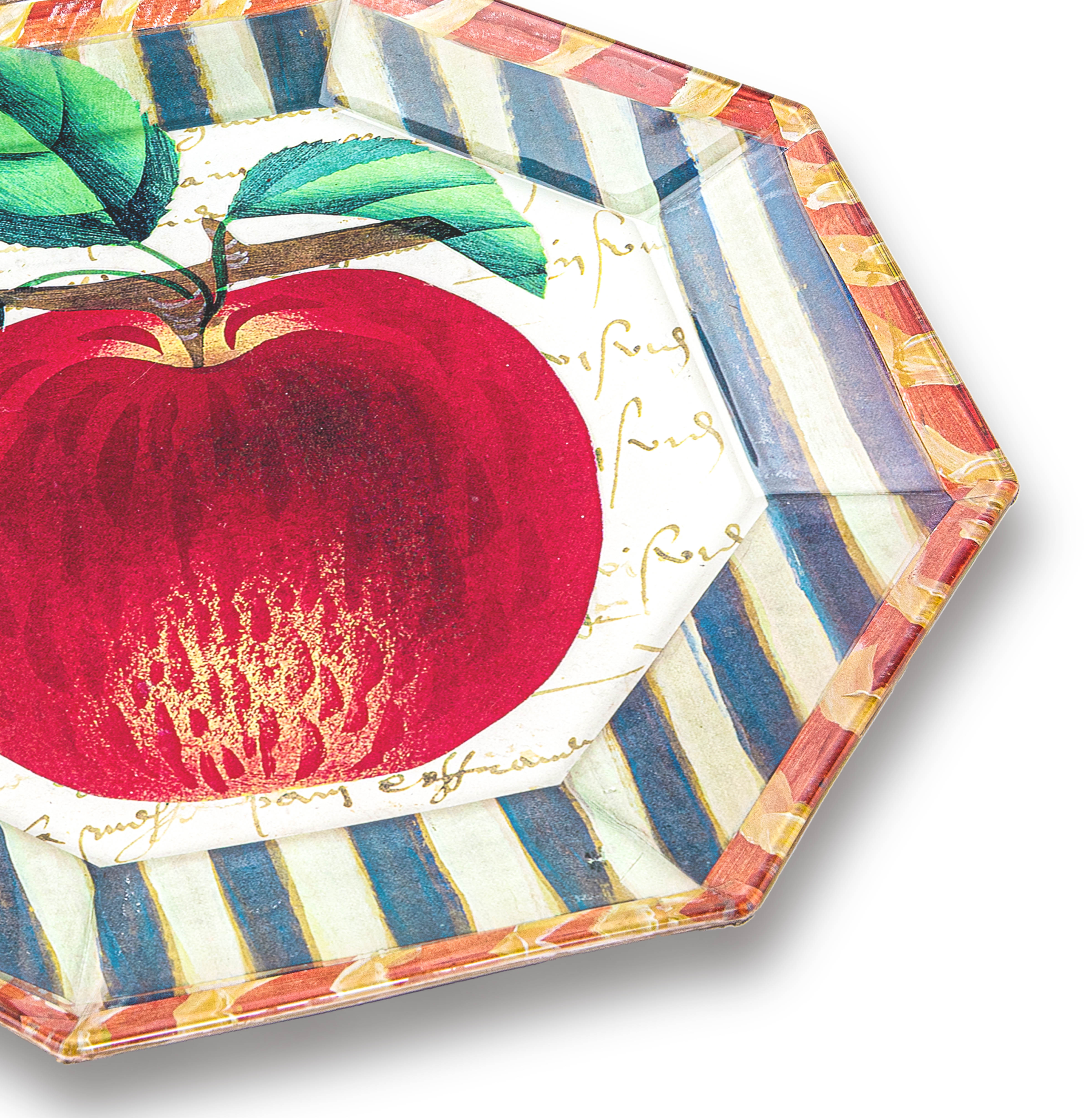 Idée Art Exclusive. Glass Decorative Plate with Apple Illustration. Medium Size