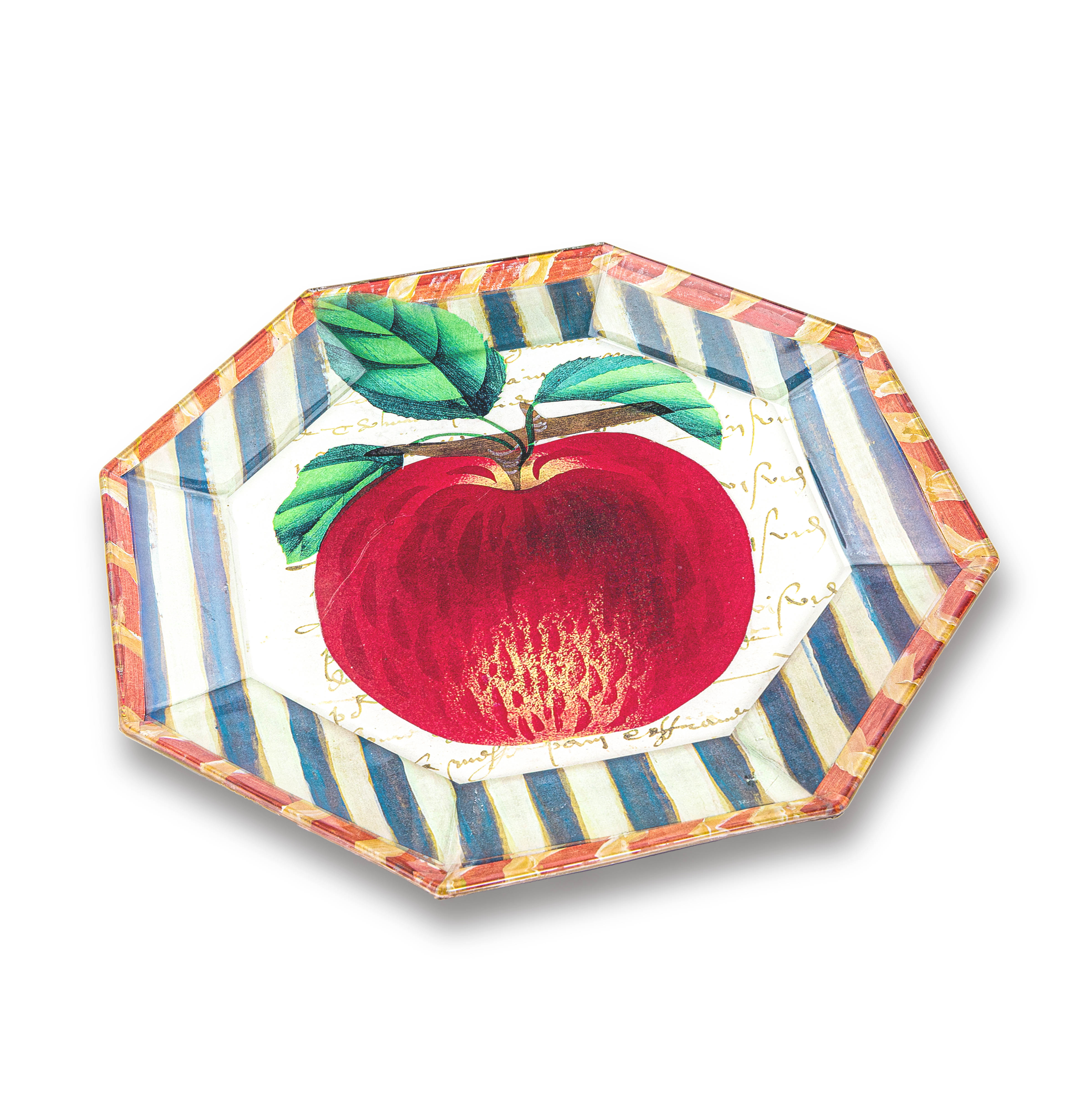 Idée Art Exclusive. Glass Decorative Plate with Apple Illustration. Medium Size