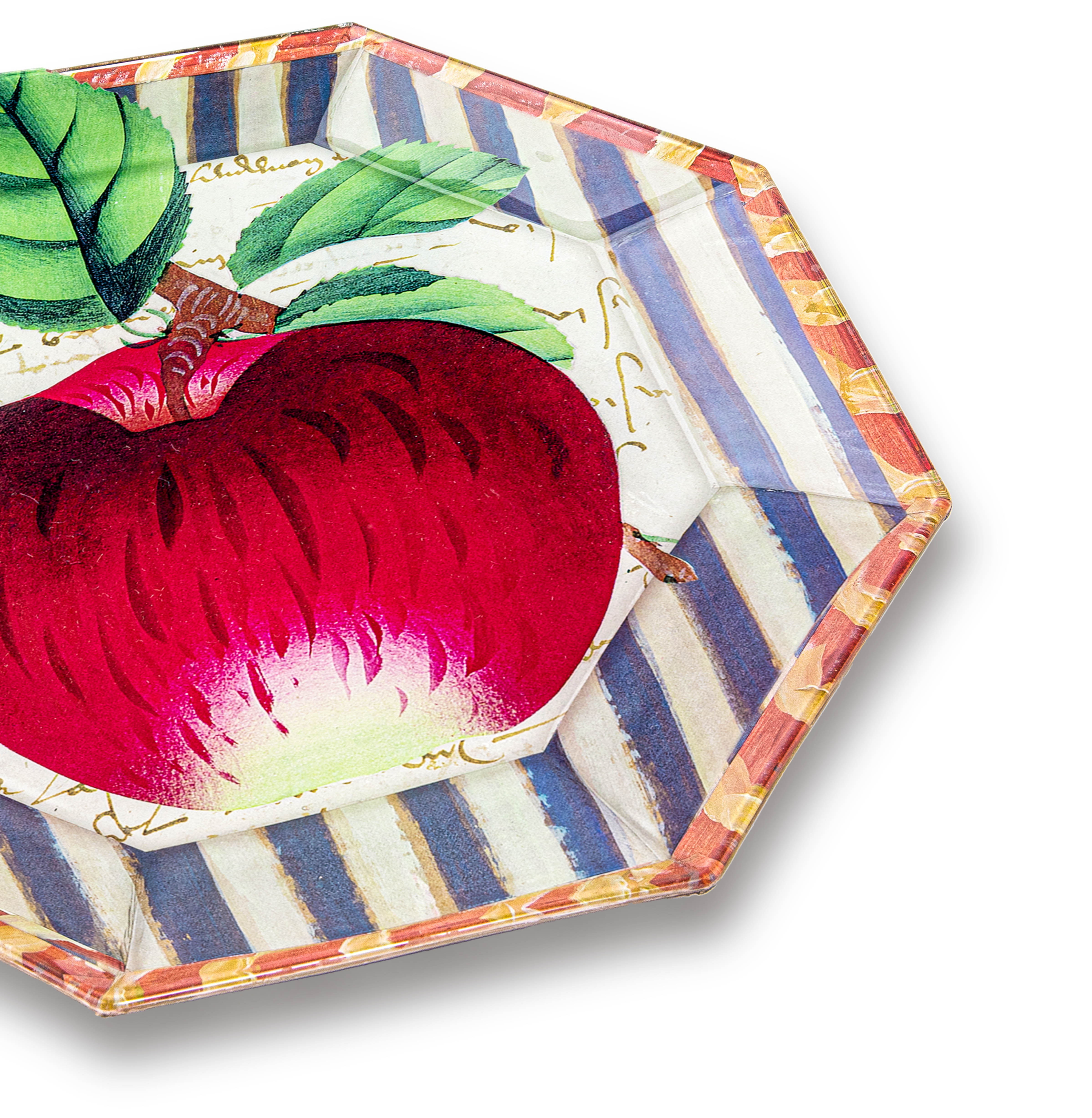 Idée Art Exclusive. Glass Decorative Plate with Apple Illustration. Medium Size