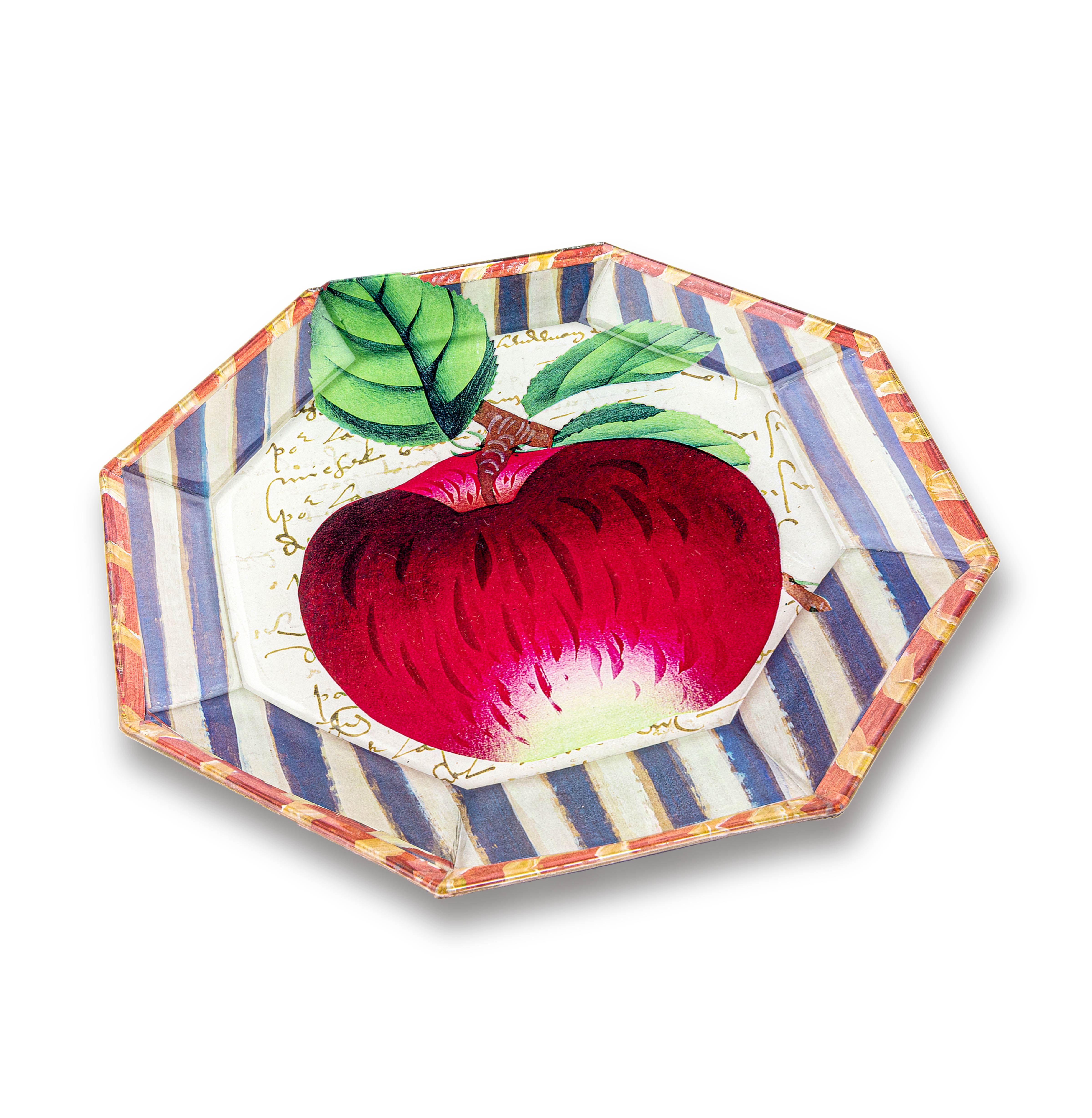 Idée Art Exclusive. Glass Decorative Plate with Apple Illustration. Medium Size