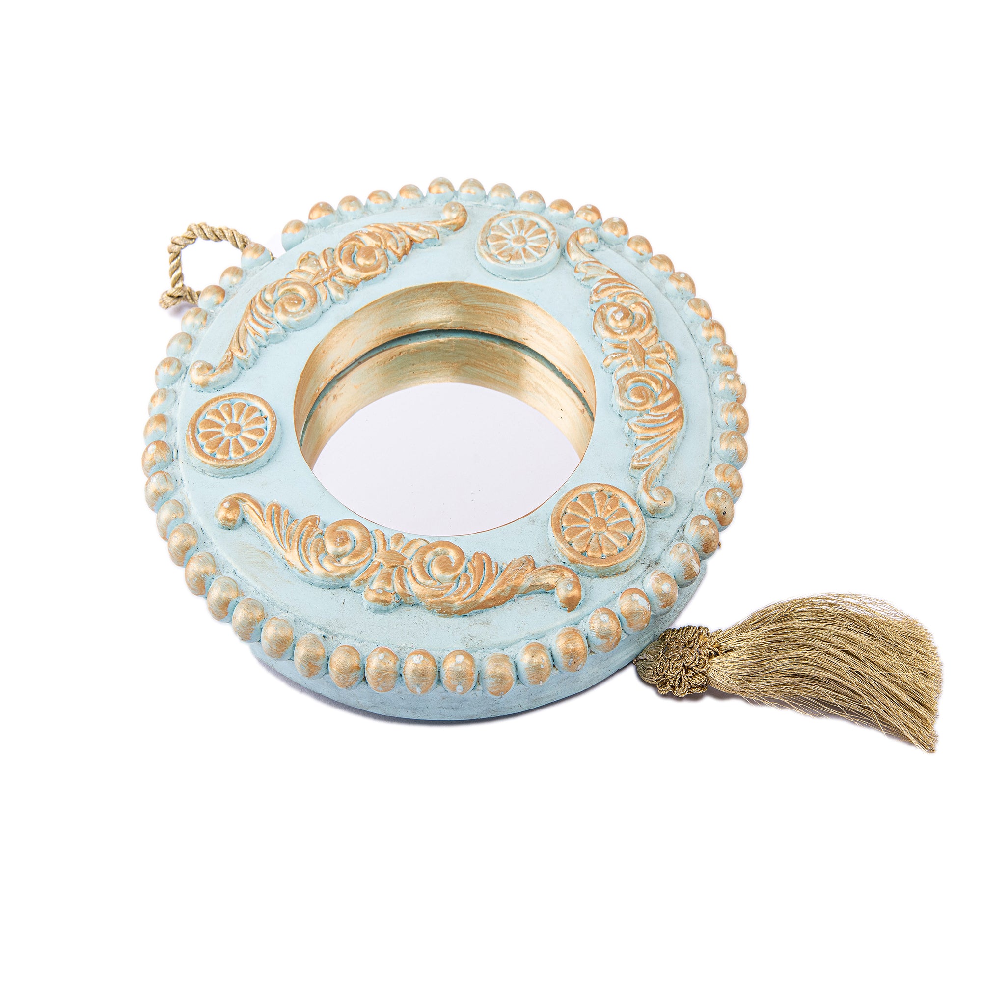 Idée Art Exclusive. Round Blue Porcelain Wall Mirror. Medium Size