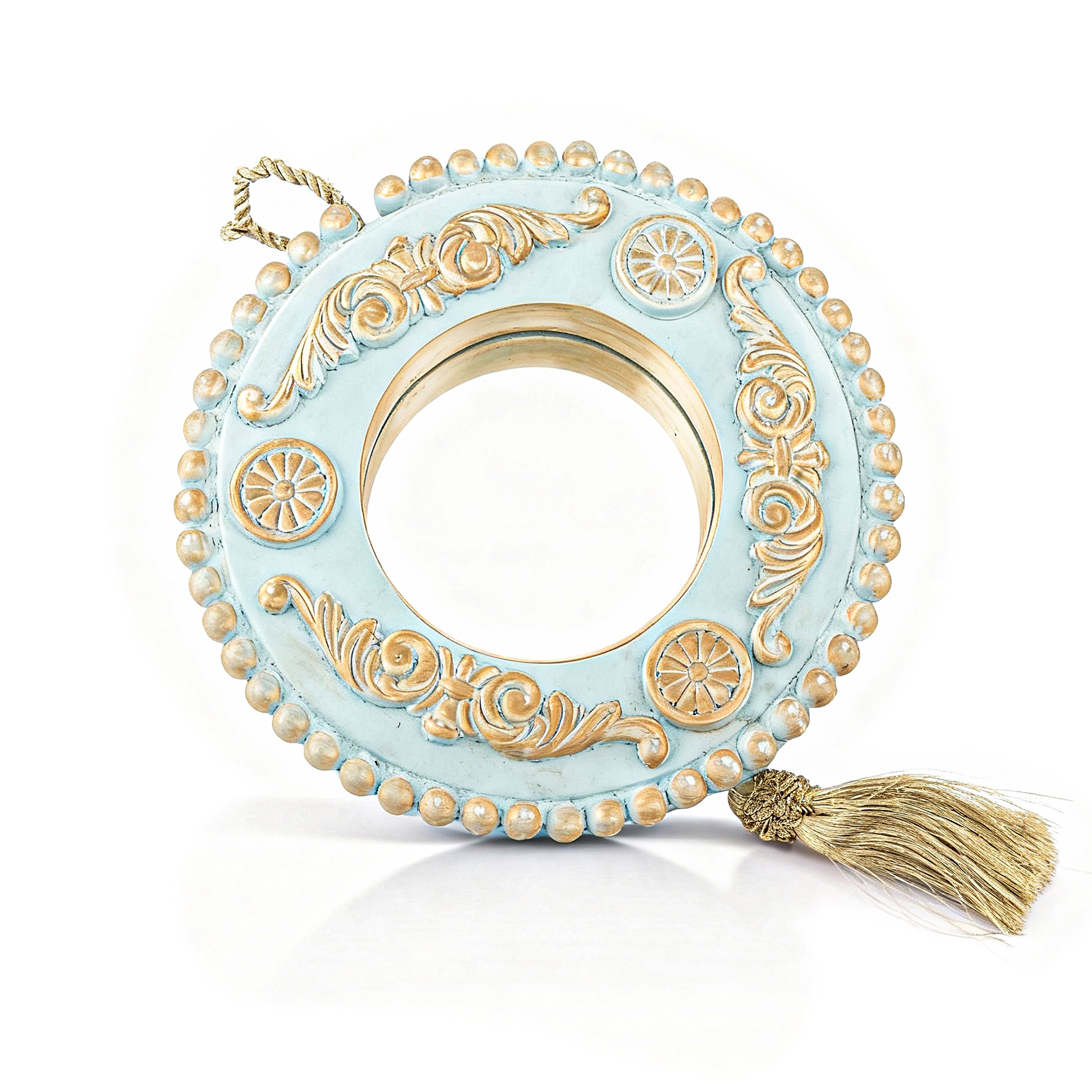 Idée Art Exclusive. Round Blue Porcelain Wall Mirror. Medium Size