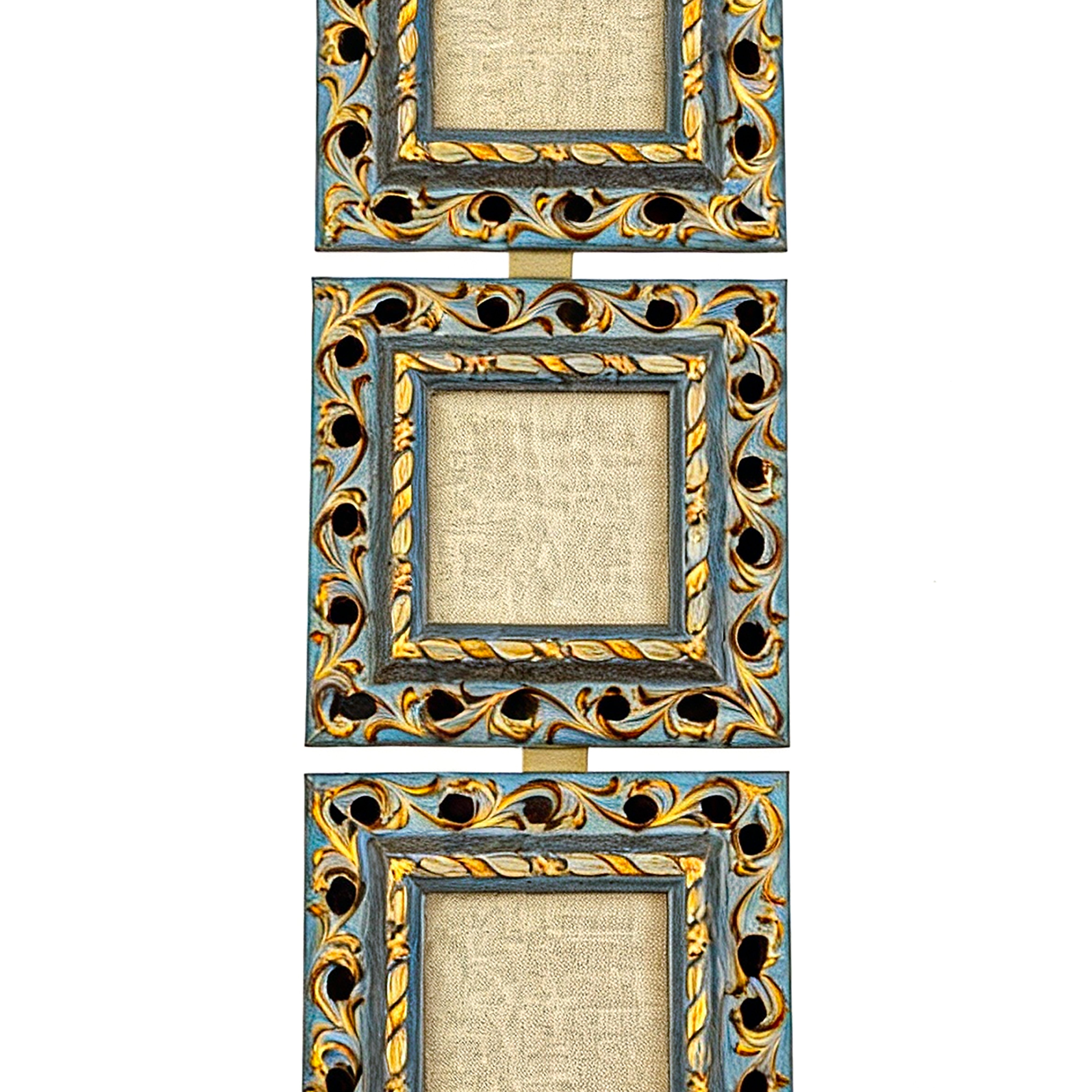 Idée Art Exclusive. Set of 3 Blue & Gold Wall-Hanging Picture Frame.