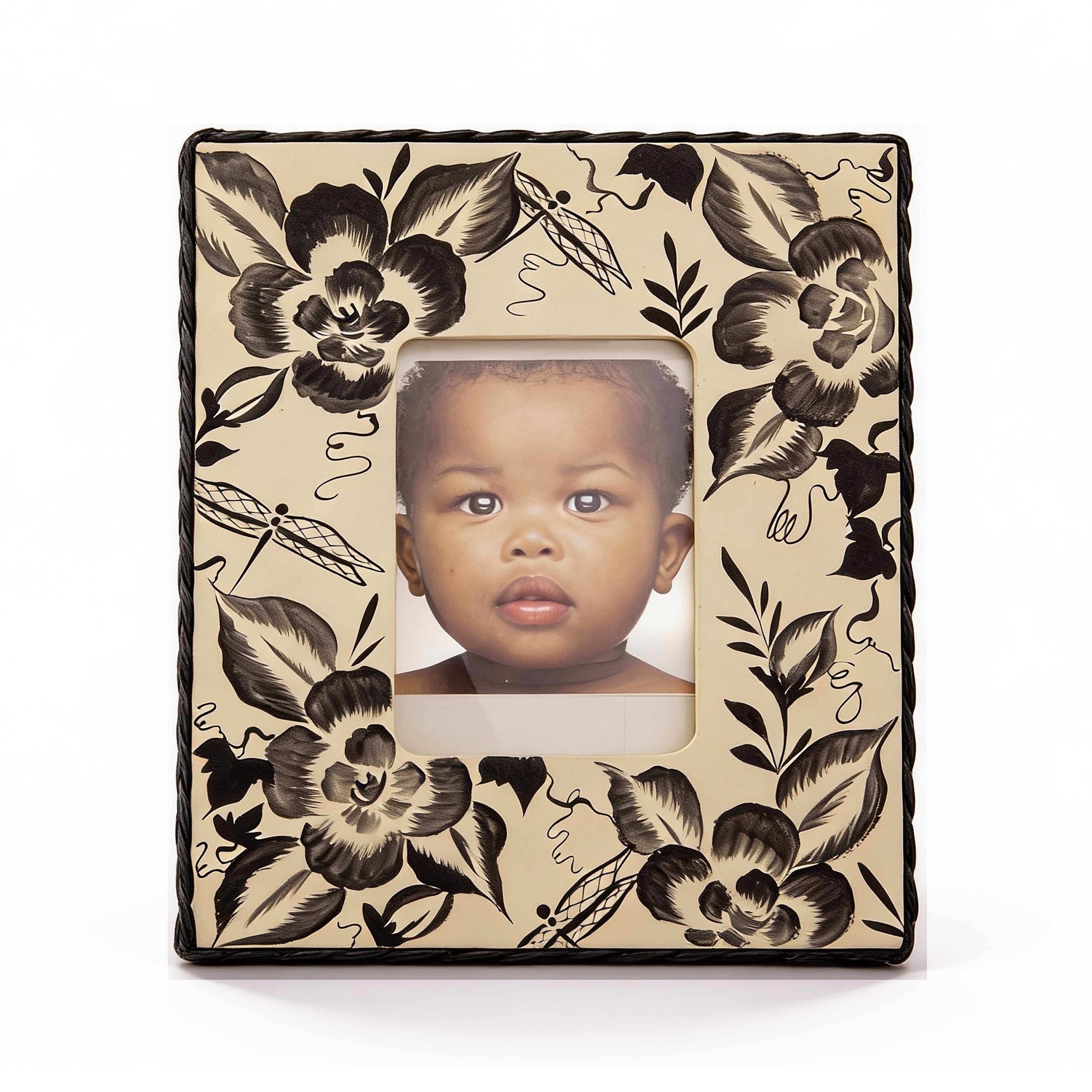 Idée Art Exclusive. Black & Beige Floral Picture Frame. Medium Size