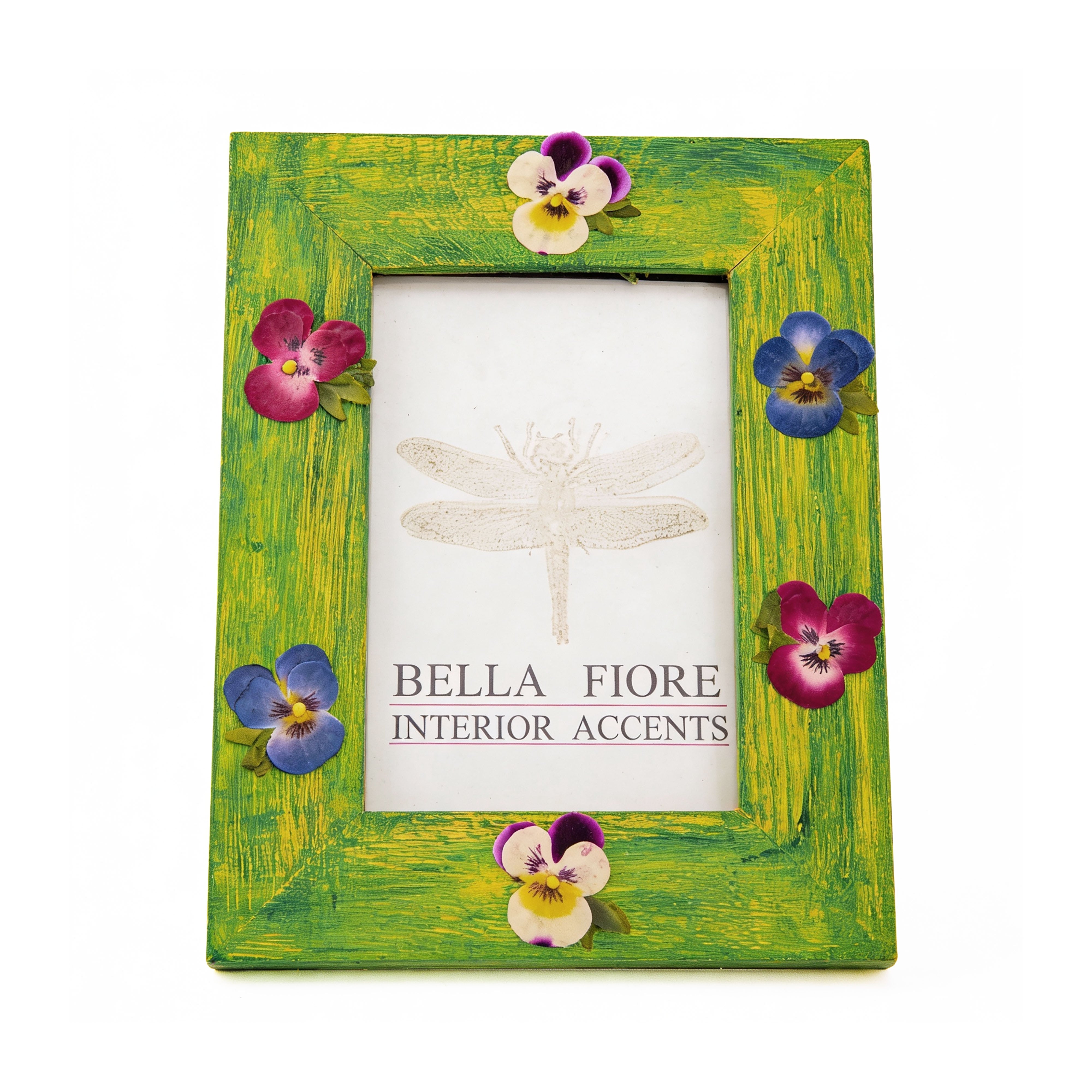 Idée Art Exclusive. Green Wooden Picture Frame with Flowers. Medium Size