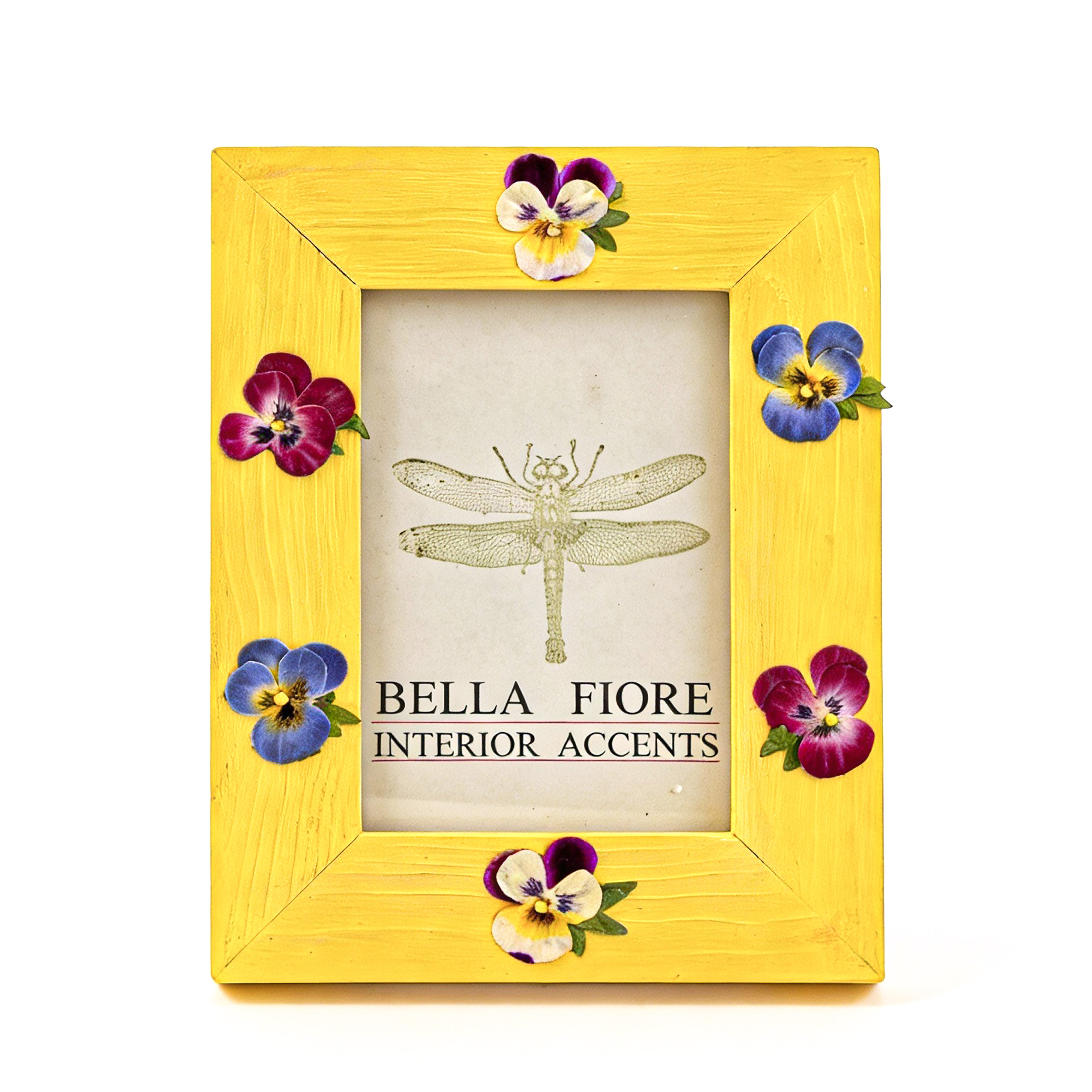 Idée Art Exclusive. Yellow Wooden Picture Frame with Flowers. Medium Size