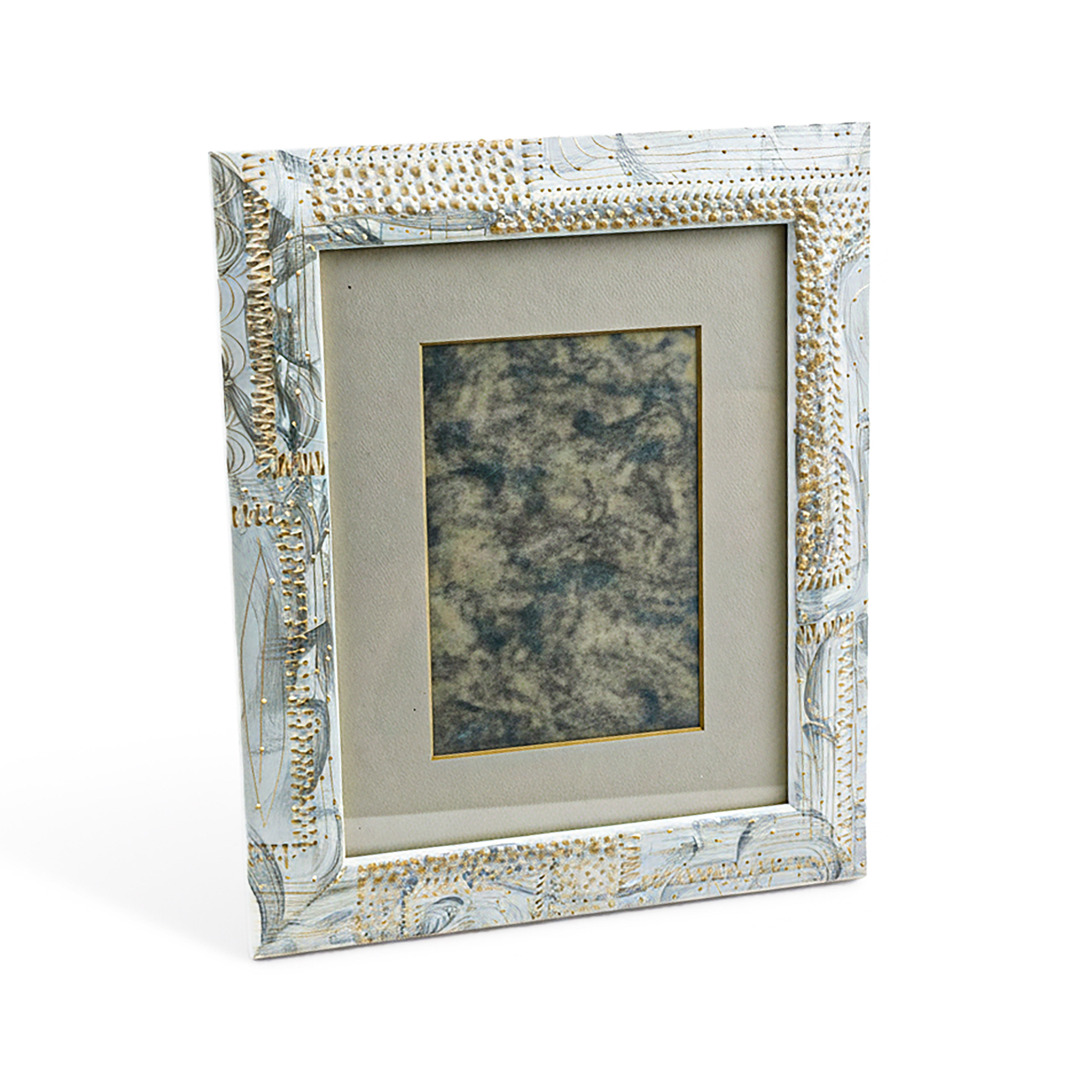 Idée Art Exclusive. Grey Rectangular Wooden Photo Frame with Golden Engravings. Medium Size