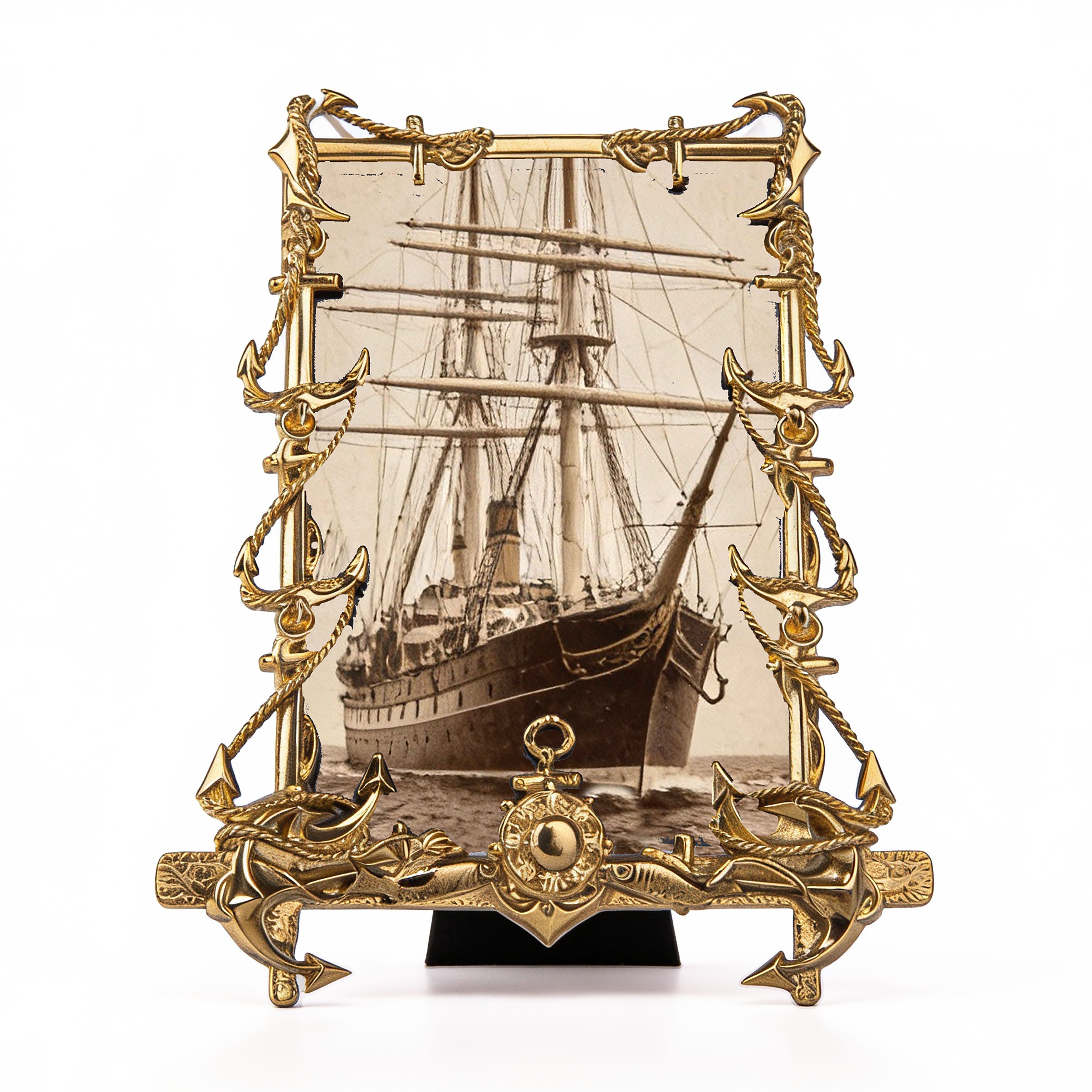 Idée Art Exclusive. Gold Picture Frame Designed with Anchors. Medium Size