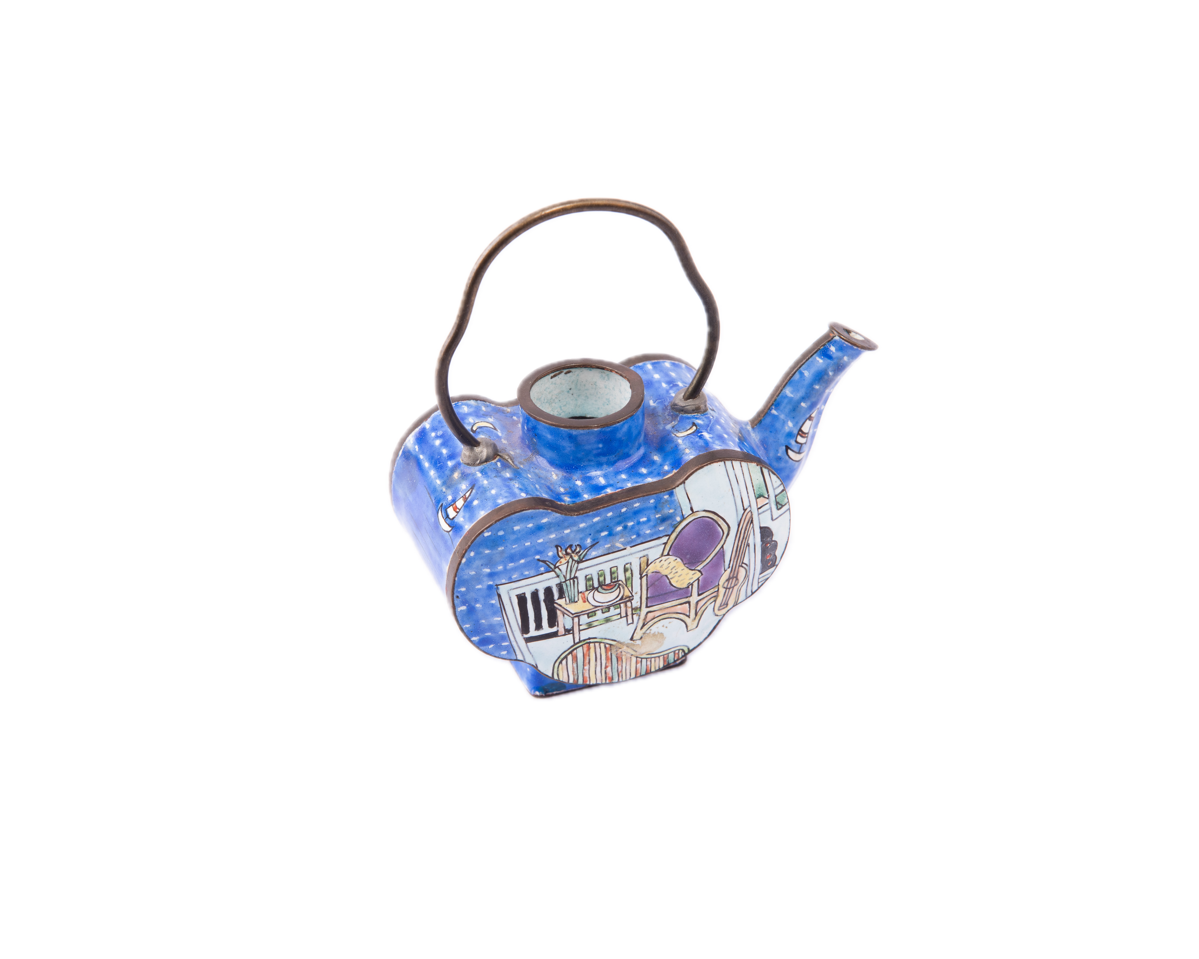 Idée Art Exclusive. Hand Painted Vintage Vase with Teapot Design. Small Size