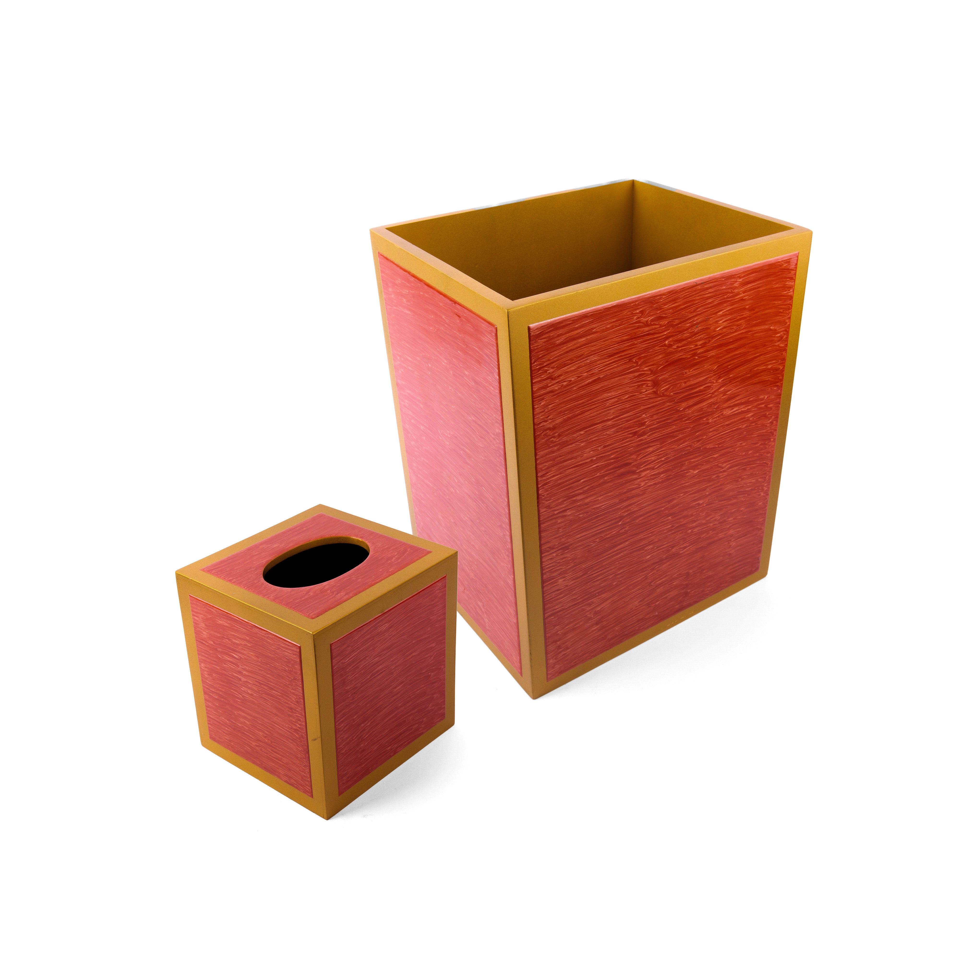 Mike + Ally. A Set of Wooden Wastebasket & Tissue Box
