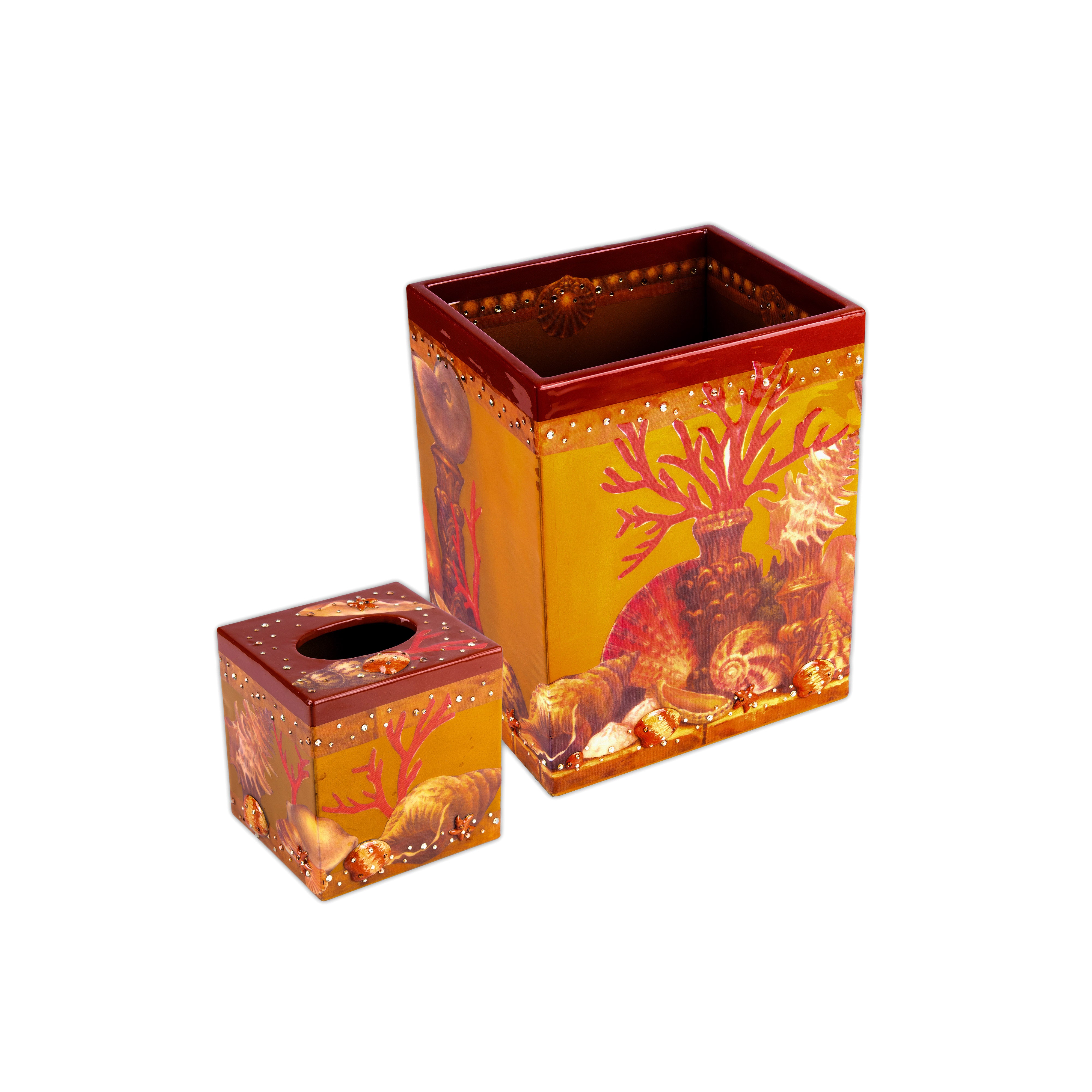 Mike + Ally. A Set of Wastebasket & Tissue box in Seashells design
