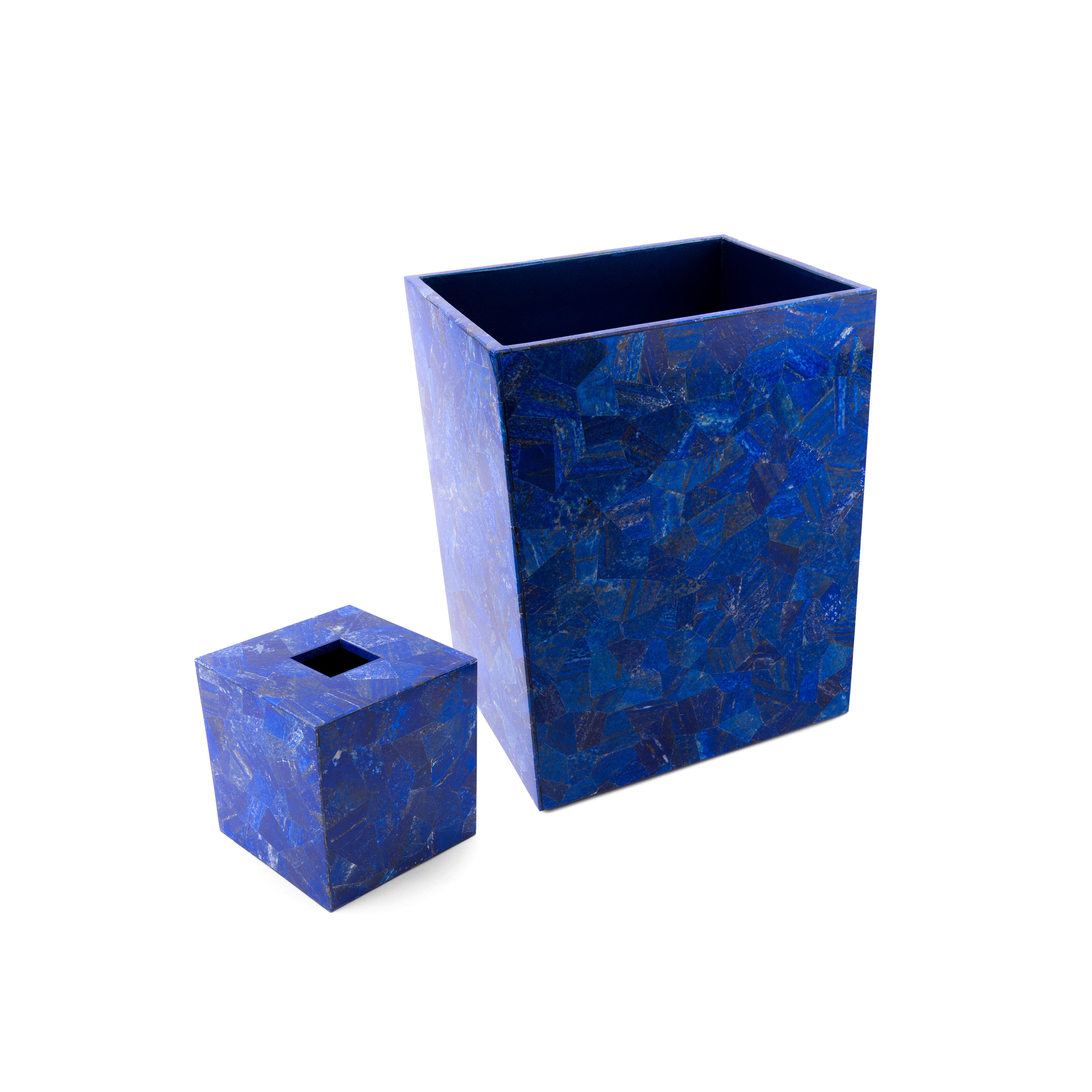 Mike + Ally. A Set of Blue Quartz Wastebasket & Tissue Box