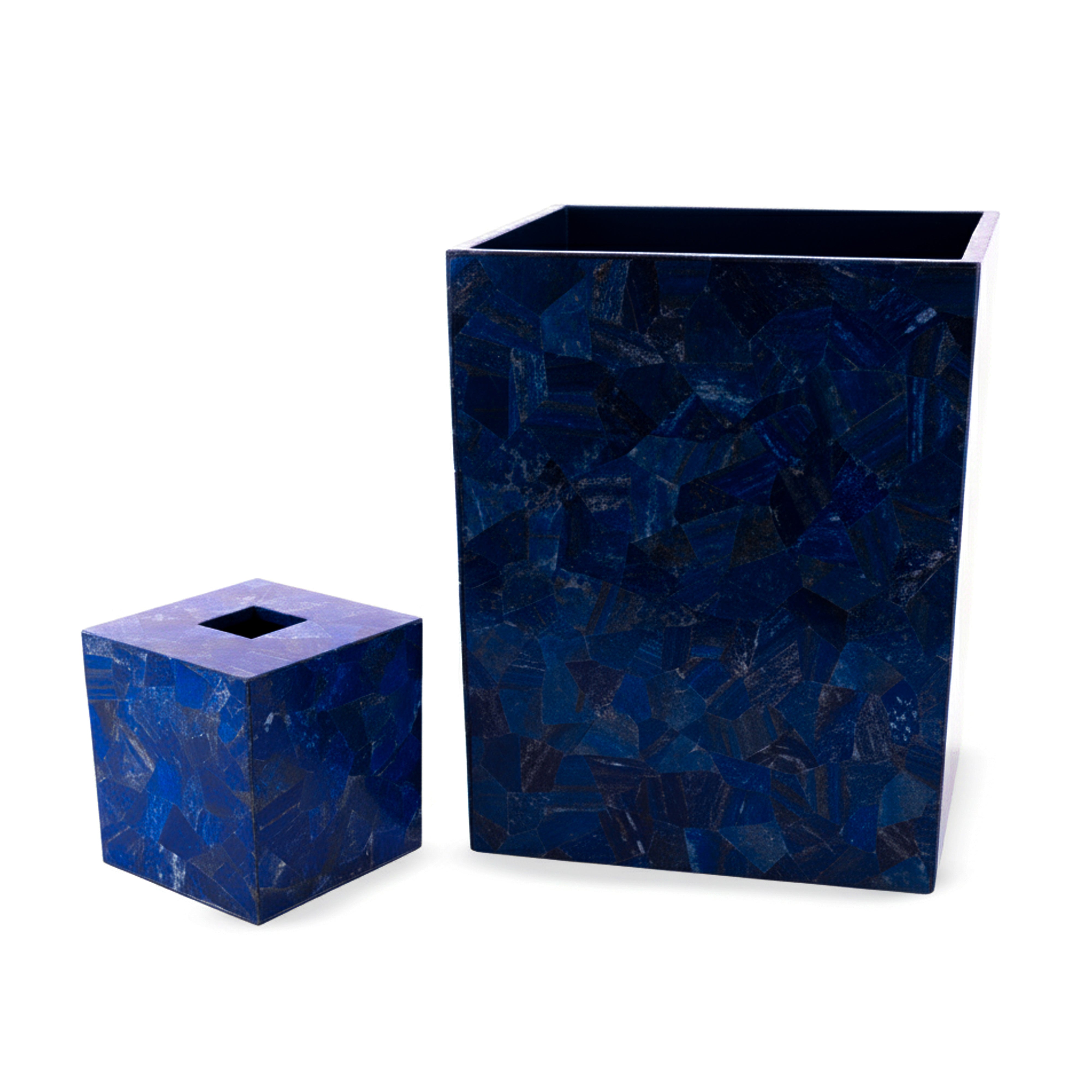 Mike + Ally. A Set of Blue Quartz Wastebasket & Tissue Box