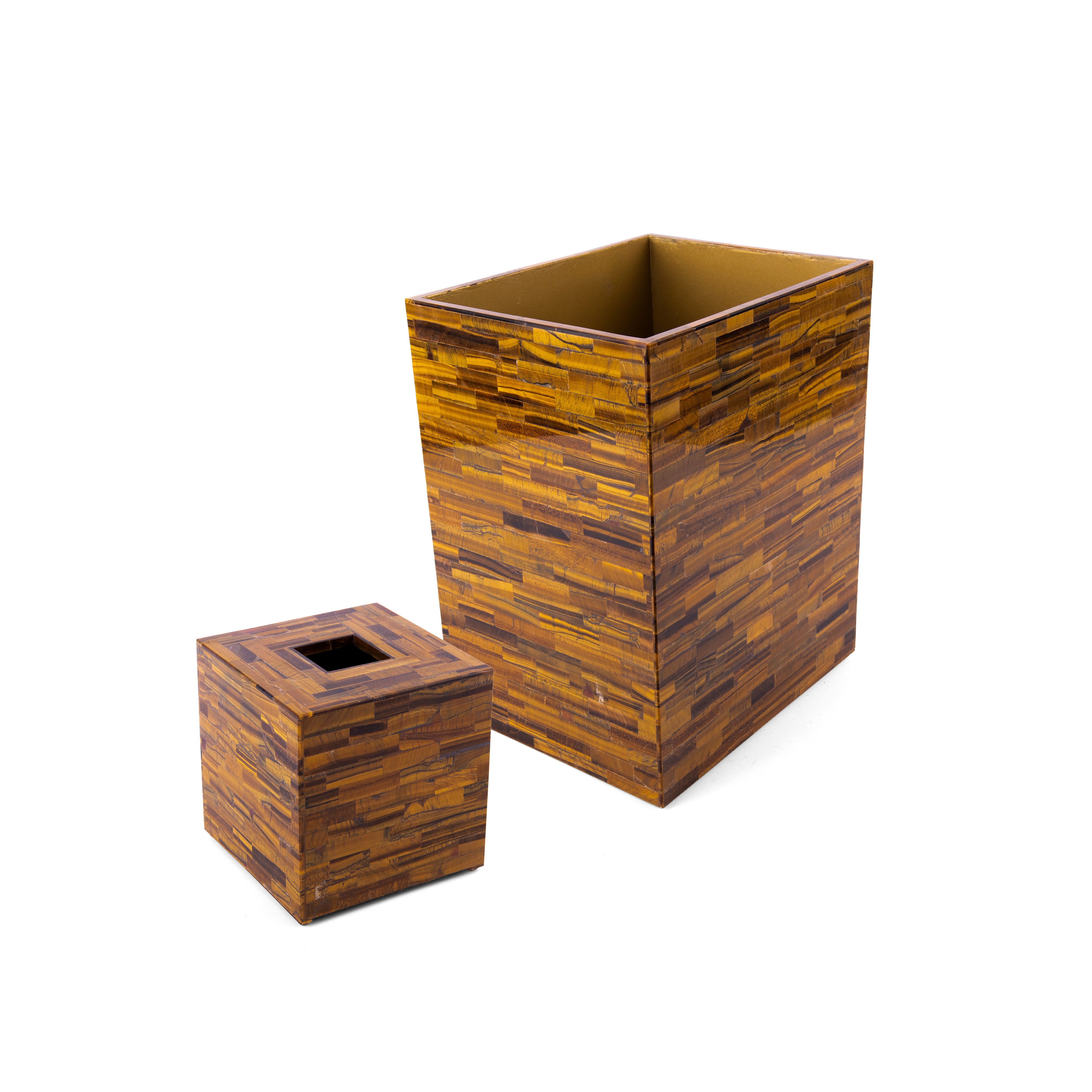 Mike + Ally. A Set of Brown Quartz Wastebasket & Tissue Box