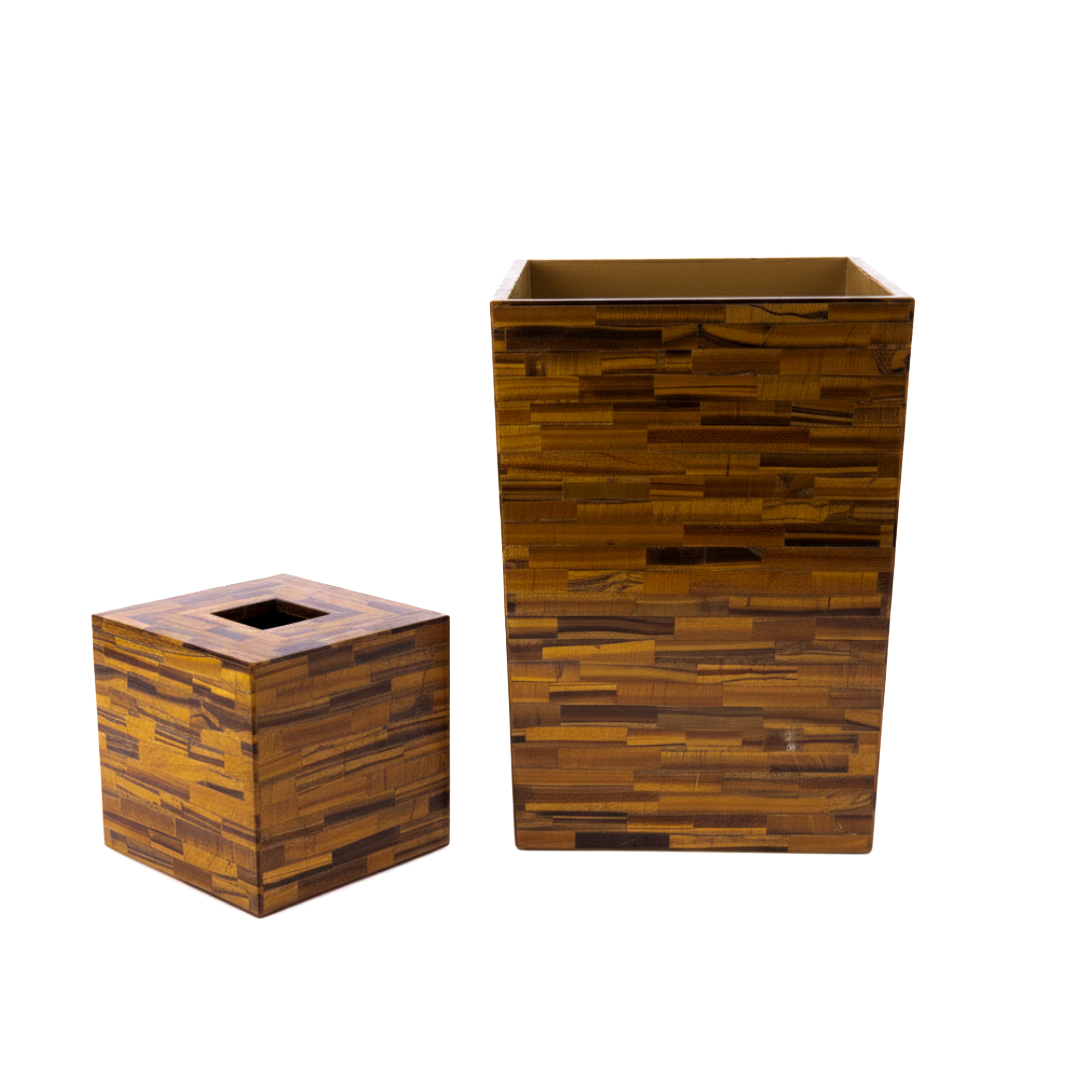 Mike + Ally. A Set of Brown Quartz Wastebasket & Tissue Box