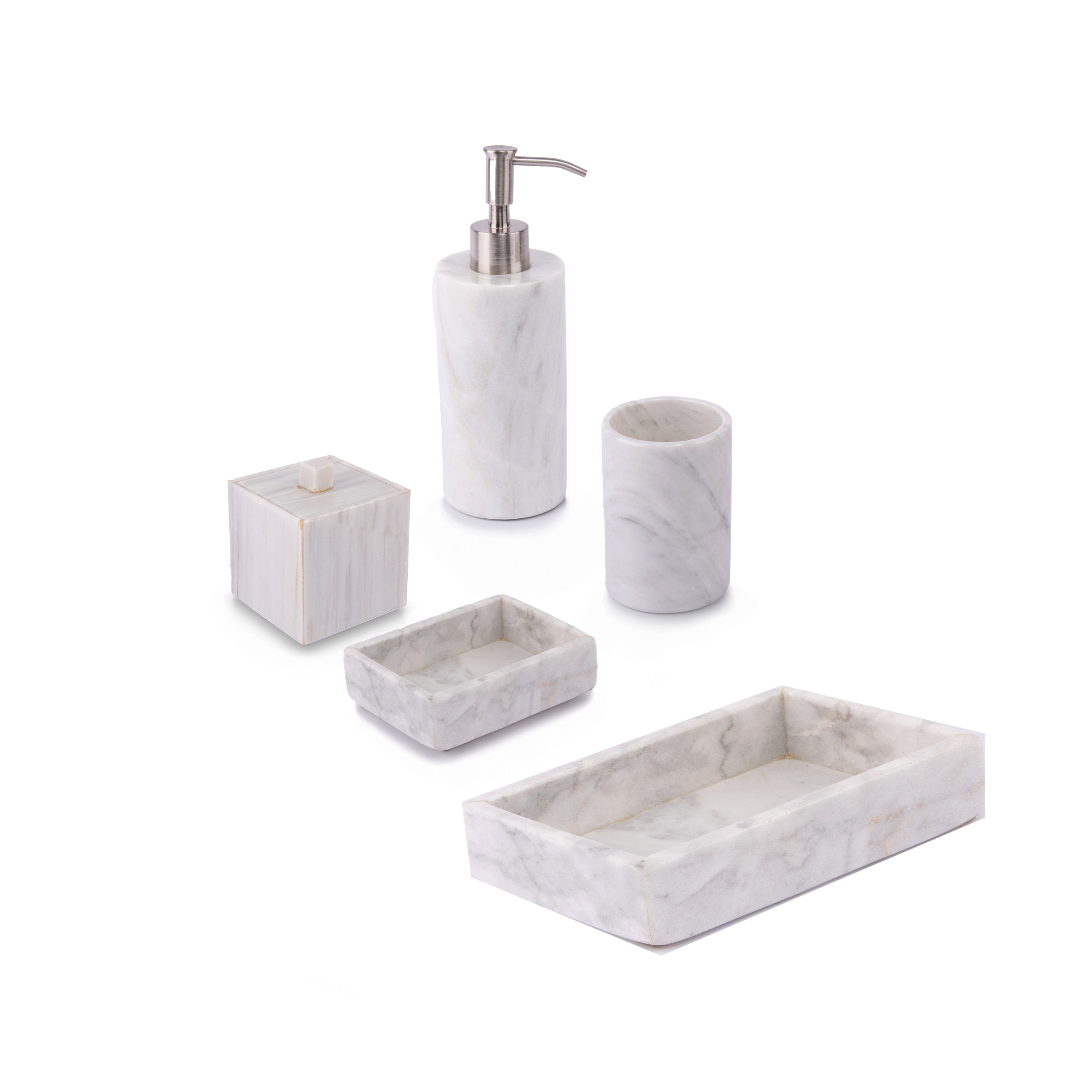 Mike + Ally. White Bathroom Accessories Set.