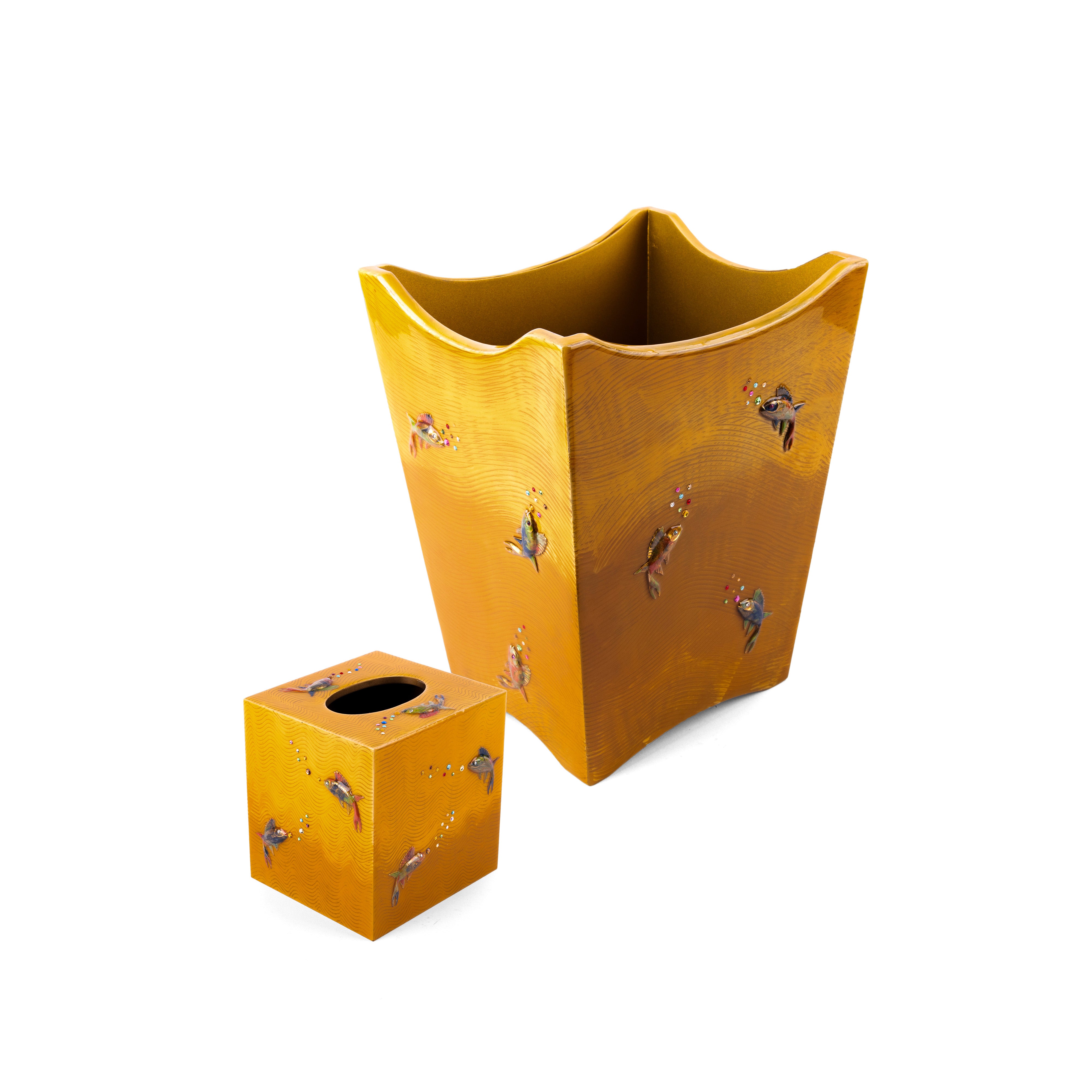 Mike + Ally. A set of Amber Wastebasket & Tissue Box