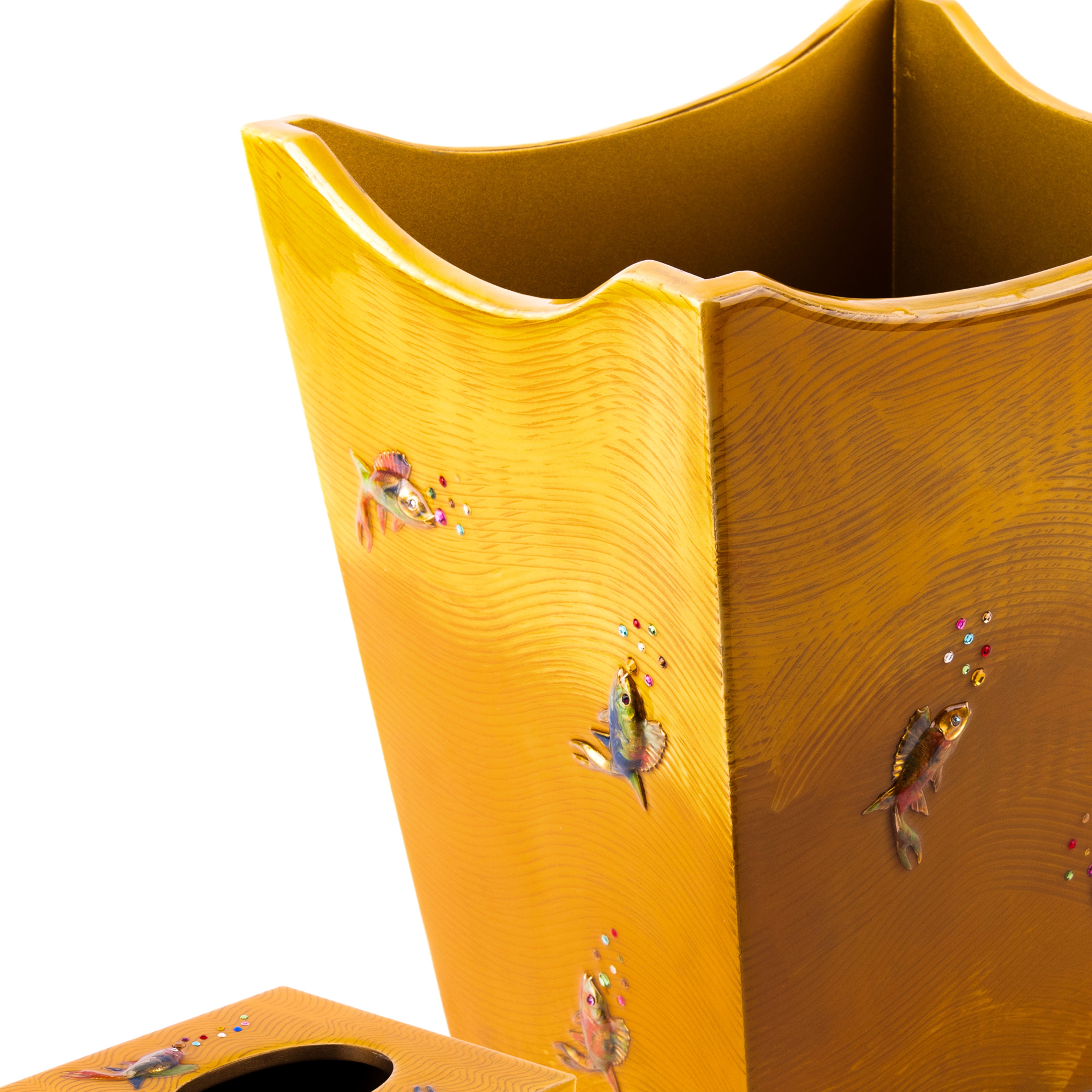 Mike + Ally. A set of Amber Wastebasket & Tissue Box