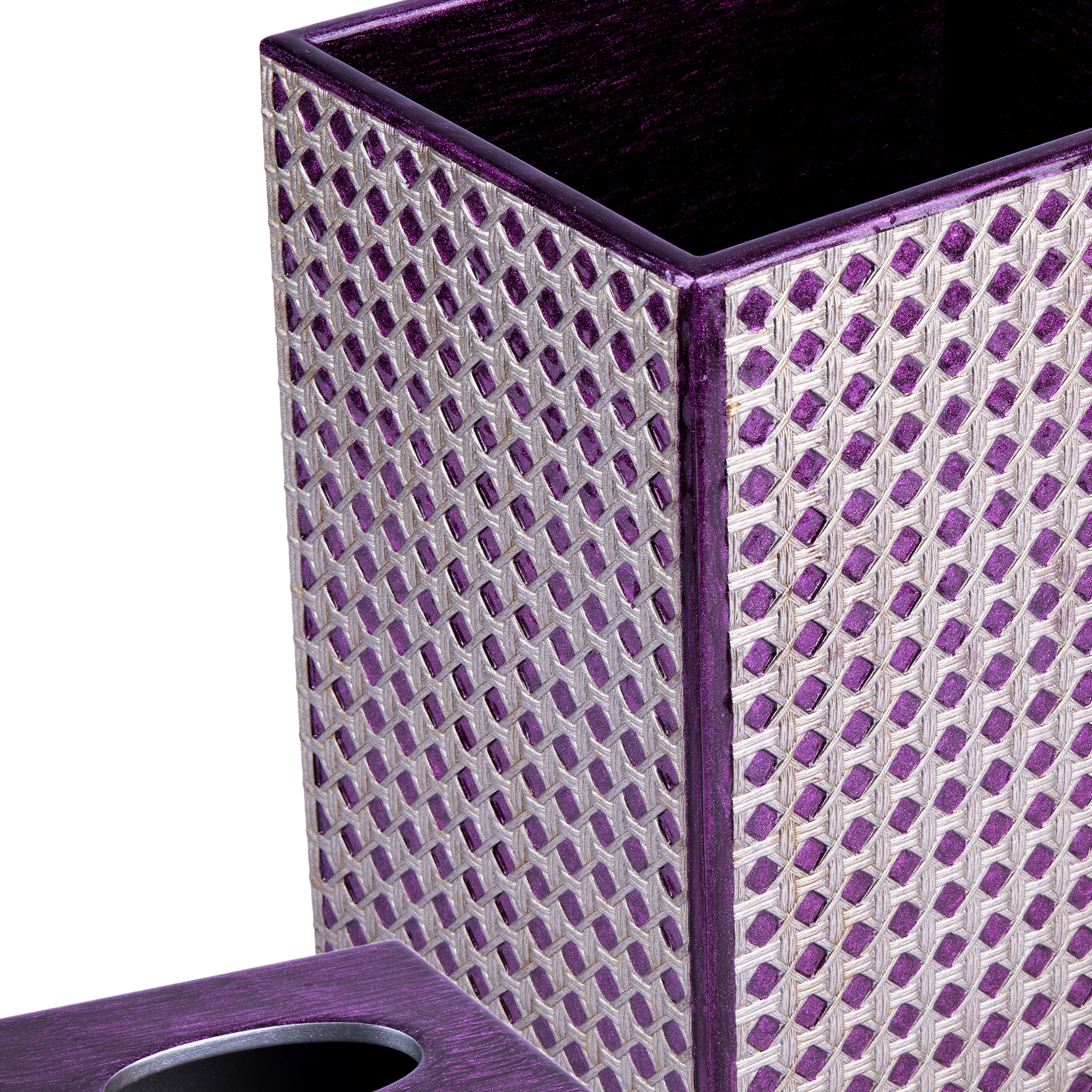 Mike + Ally. A Set of Purple Wastebasket & Tissue Box in Rattan Pattern
