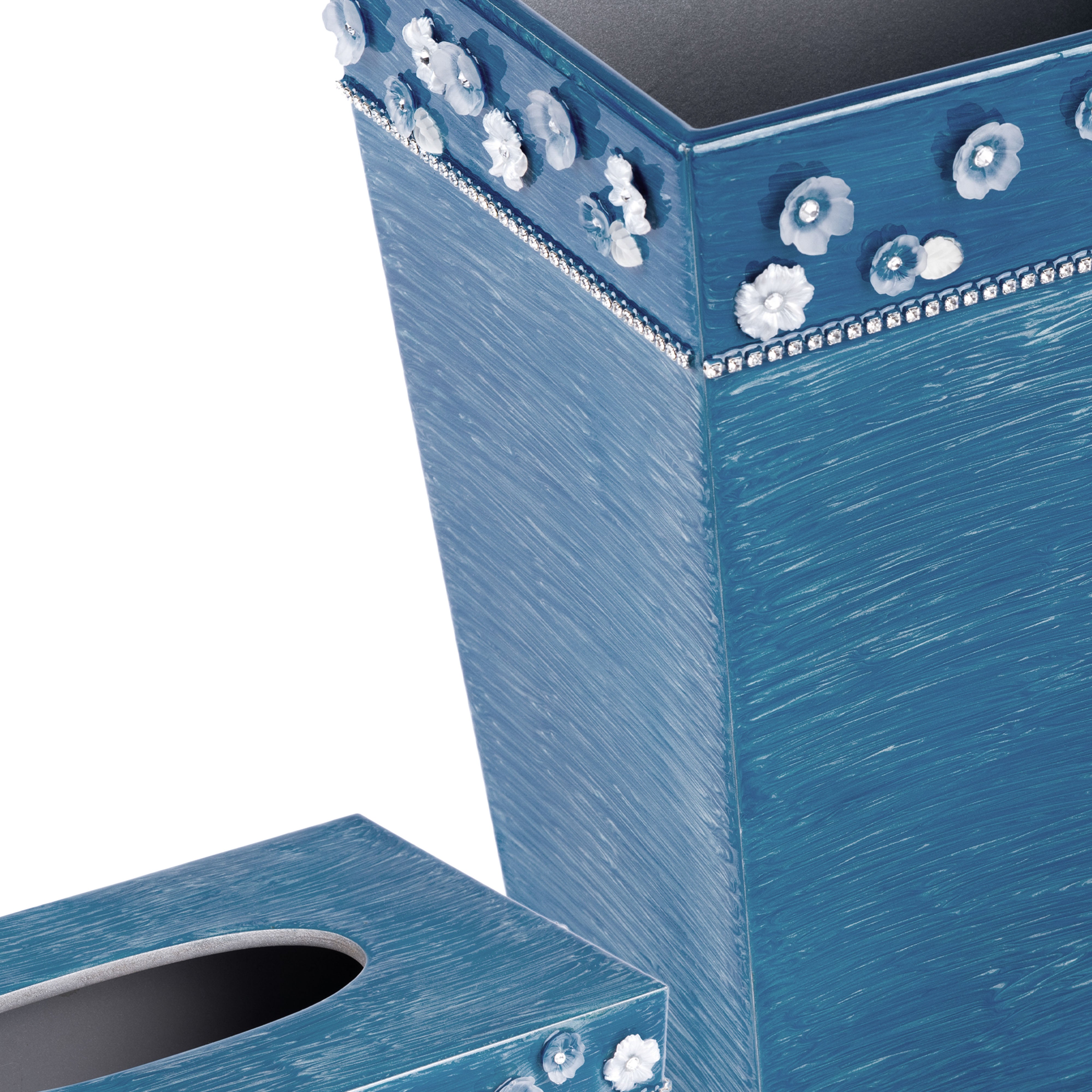 Mike + Ally. A Set of Blue Wastebasket & Tissue Box with Austrian Crystals