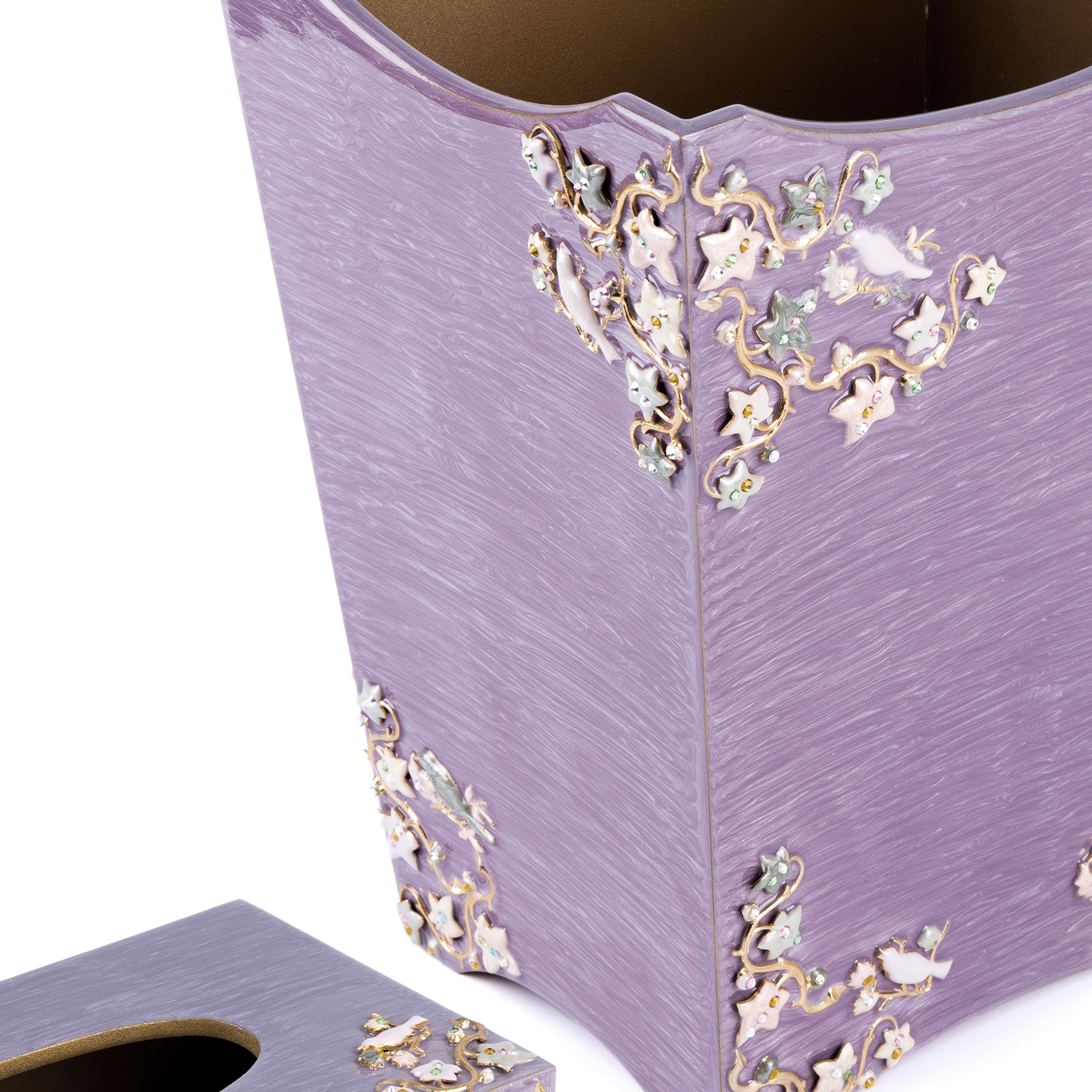 Mike + Ally. A Set of Purple Wastebasket & Tissue Box in Floral Design