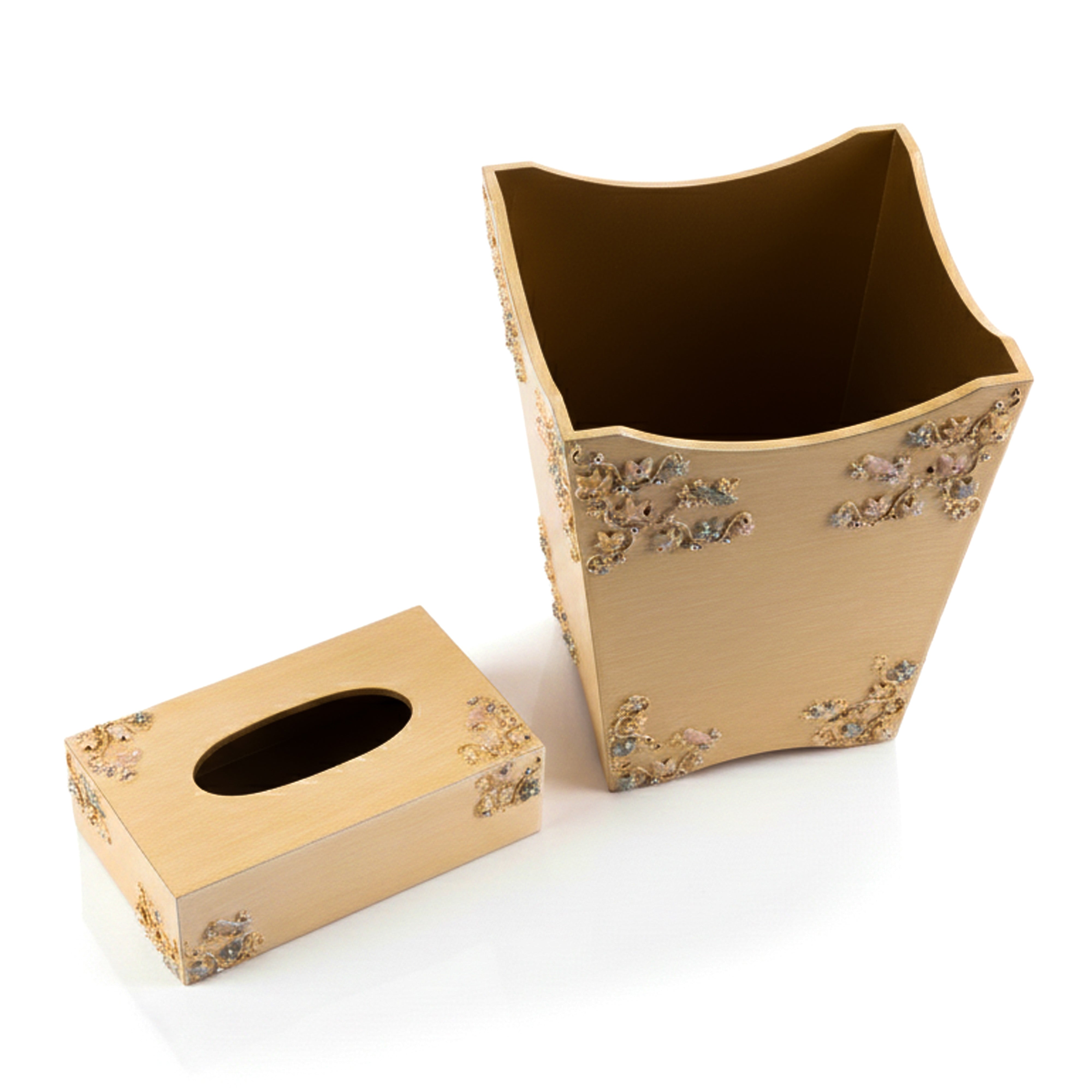 Mike + Ally. A Set of Yellow Wastebasket & Tissue Box in Floral Design