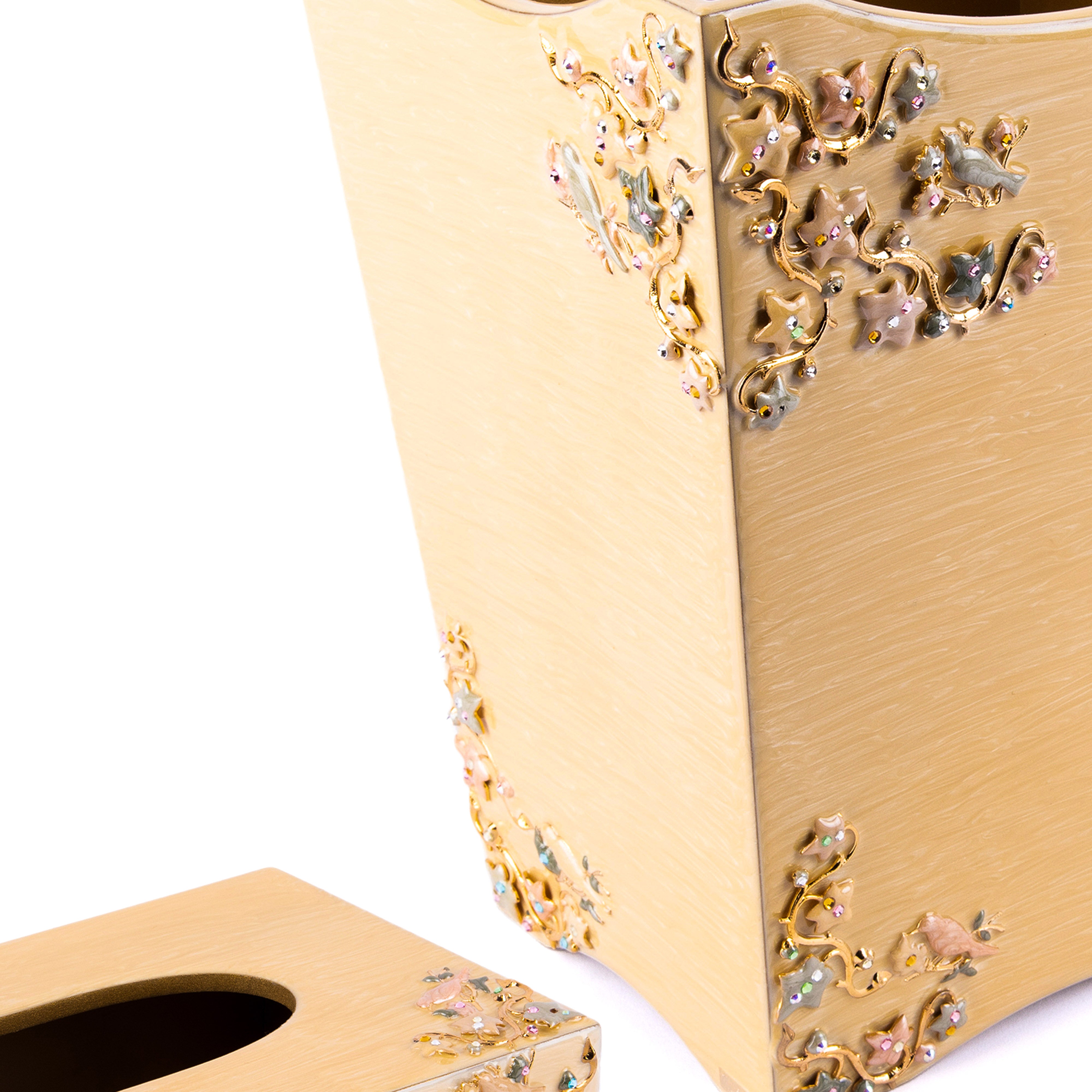 Mike + Ally. A Set of Yellow Wastebasket & Tissue Box in Floral Design