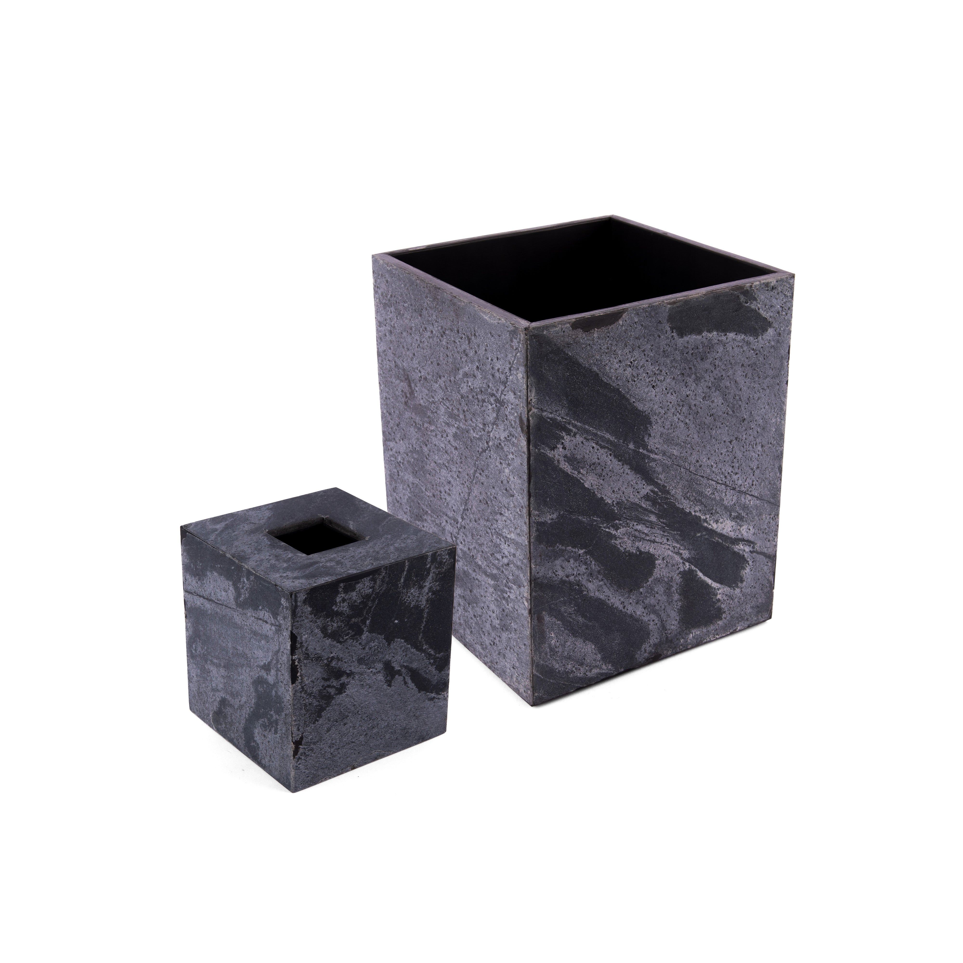 Mike + Ally. A set of Grey Wastebasket & Tissue Box