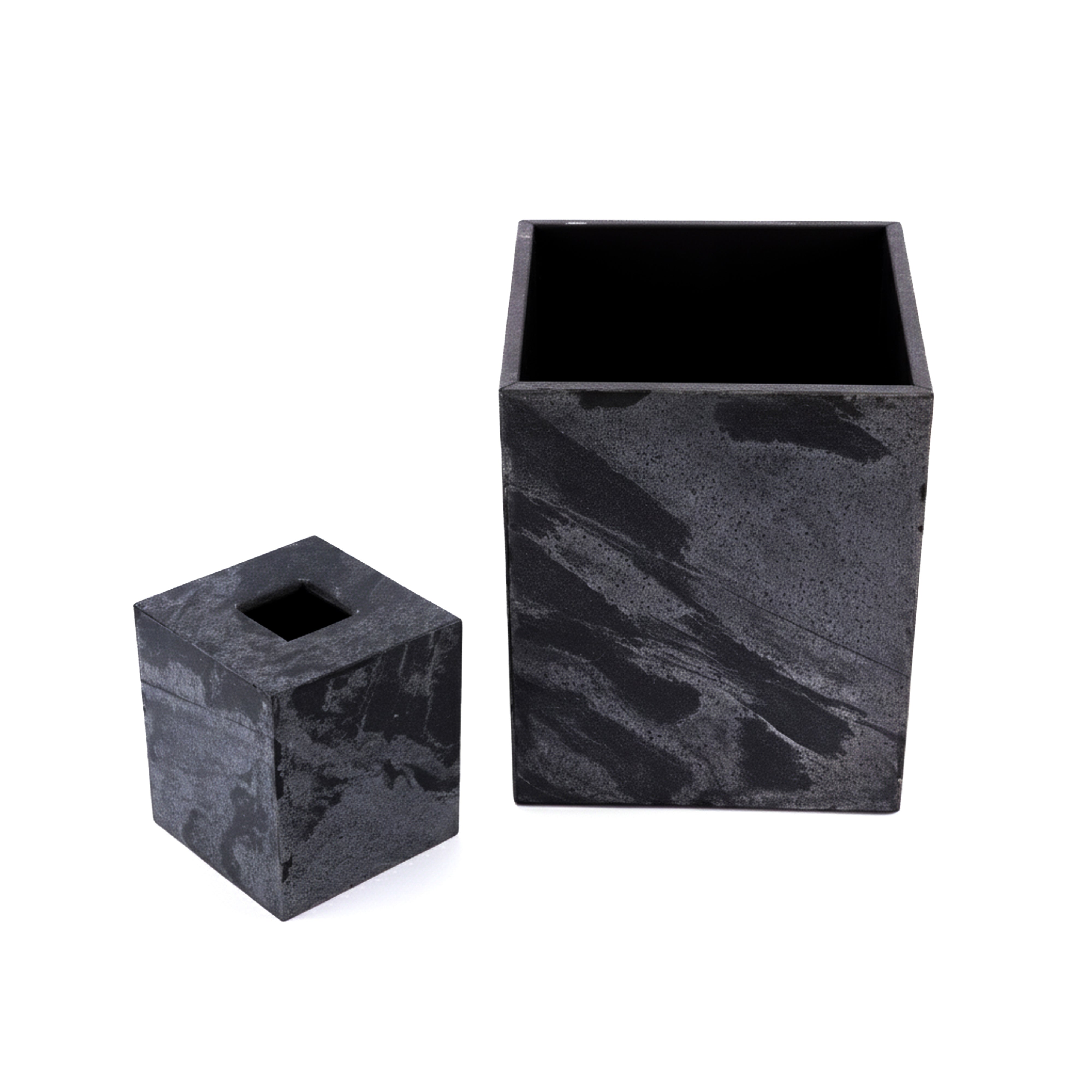 Mike + Ally. A set of Grey Wastebasket & Tissue Box