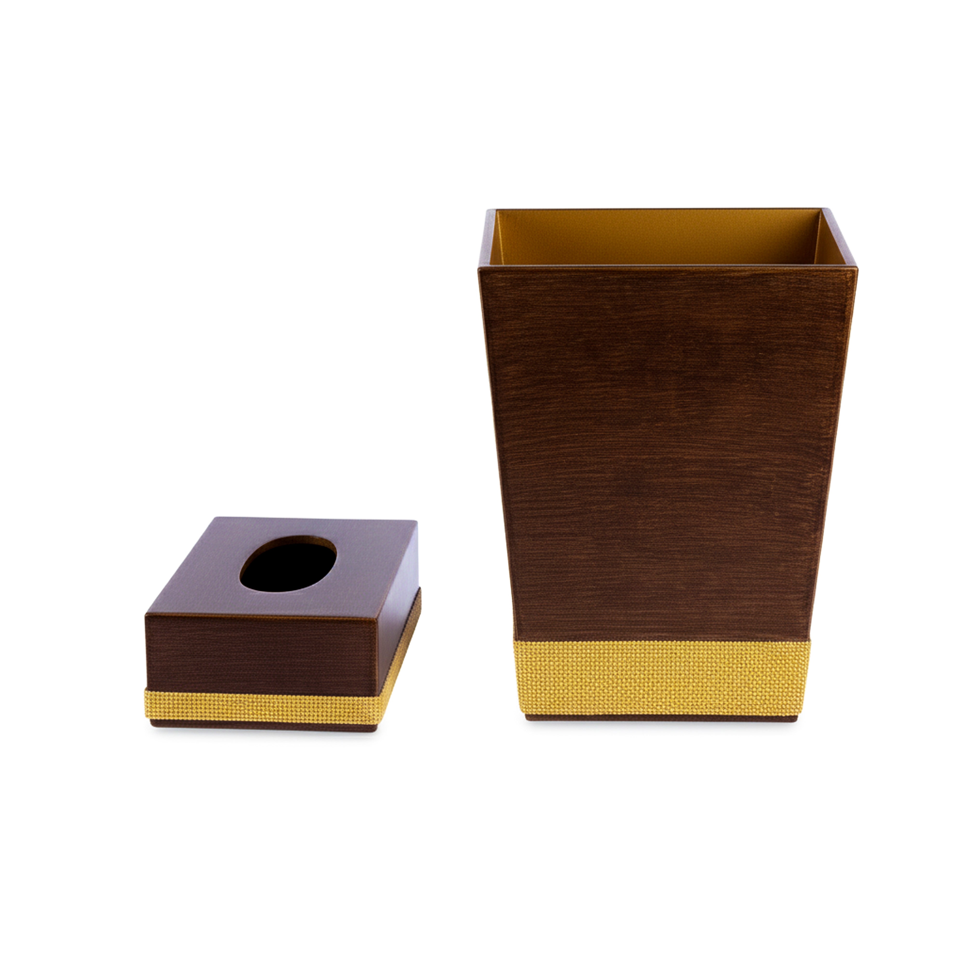Mike + Ally. A Set of Brown Wastebasket & Tissue Box