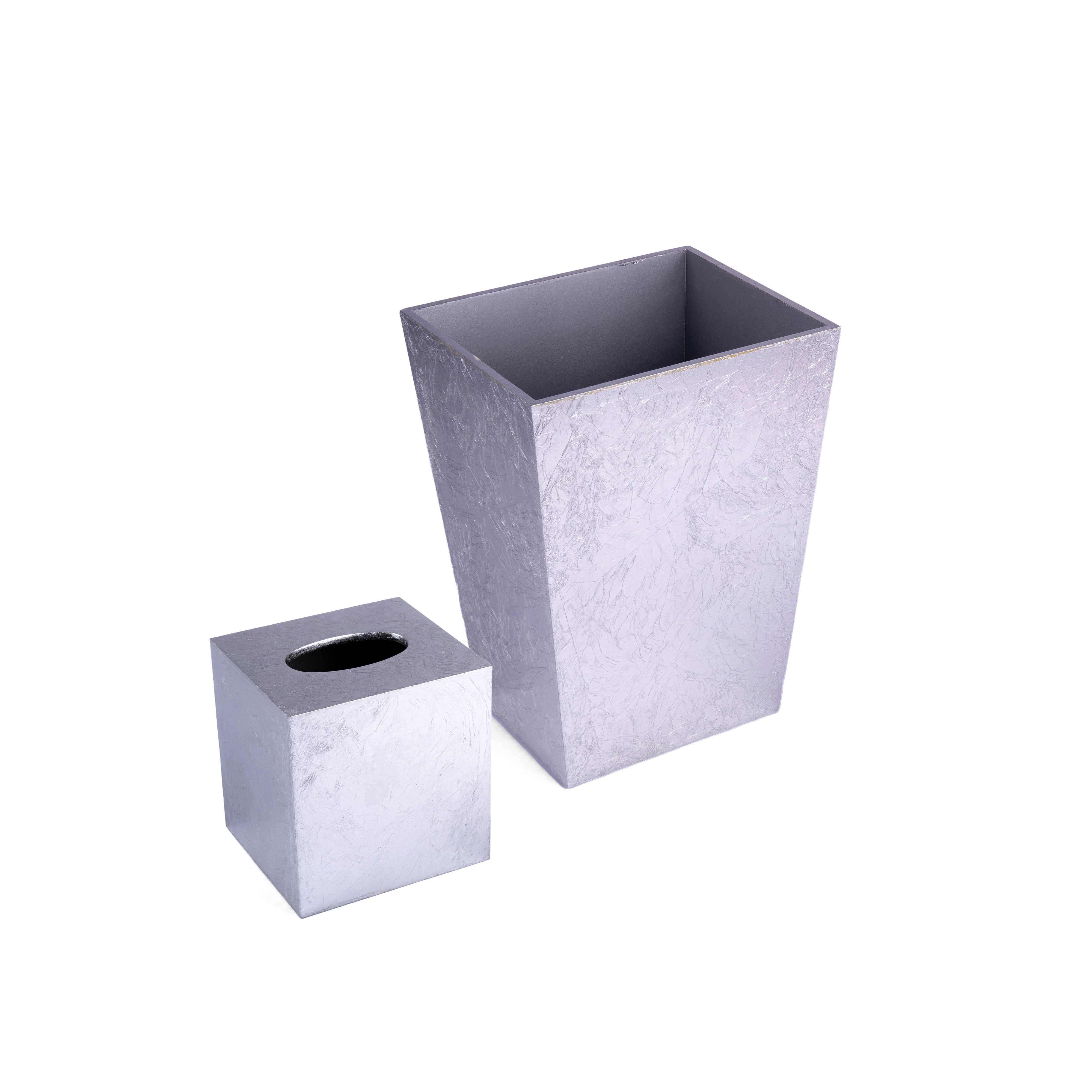 Mike + Ally. Set of Silver Wastebasket & Tissue Box