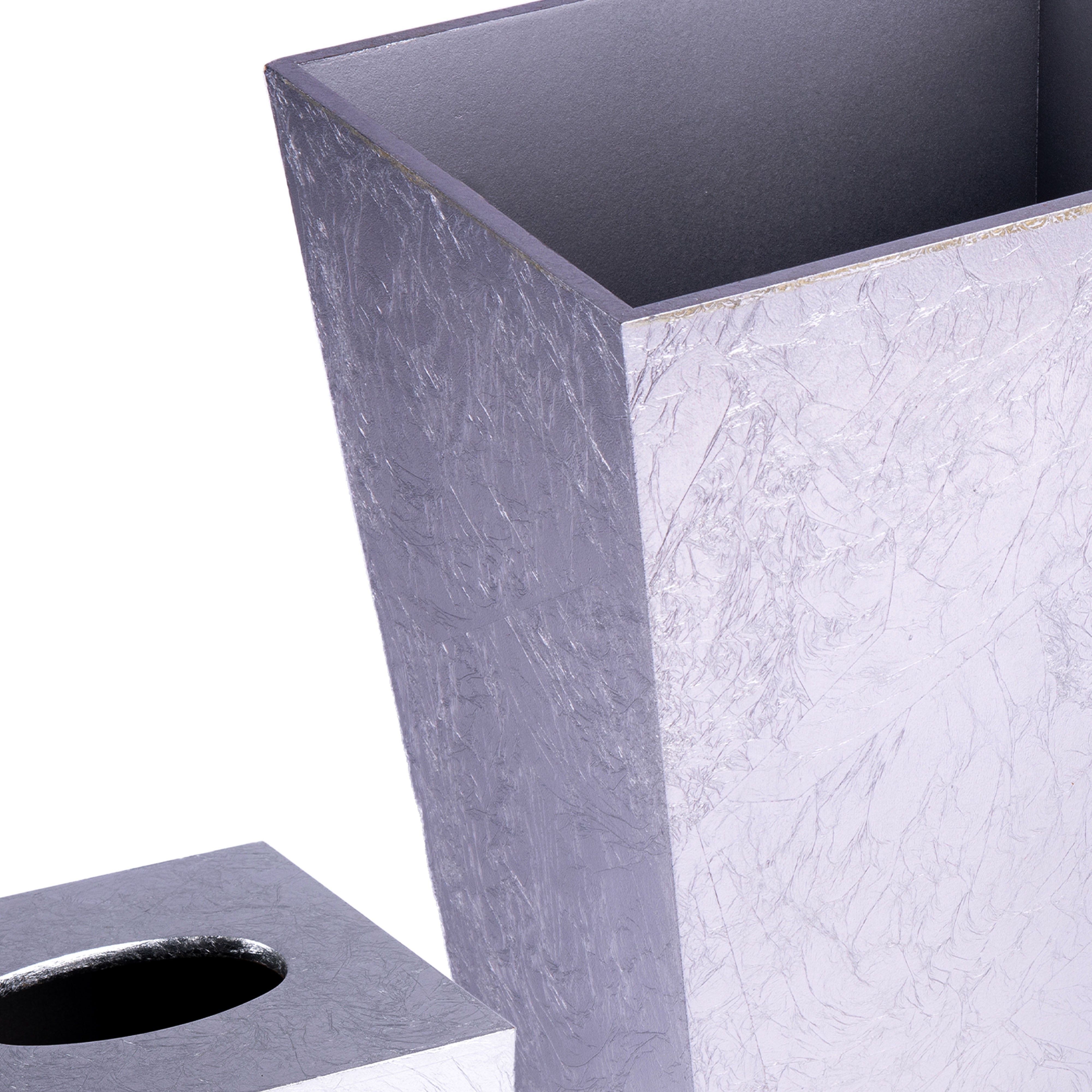Mike + Ally. Set of Silver Wastebasket & Tissue Box