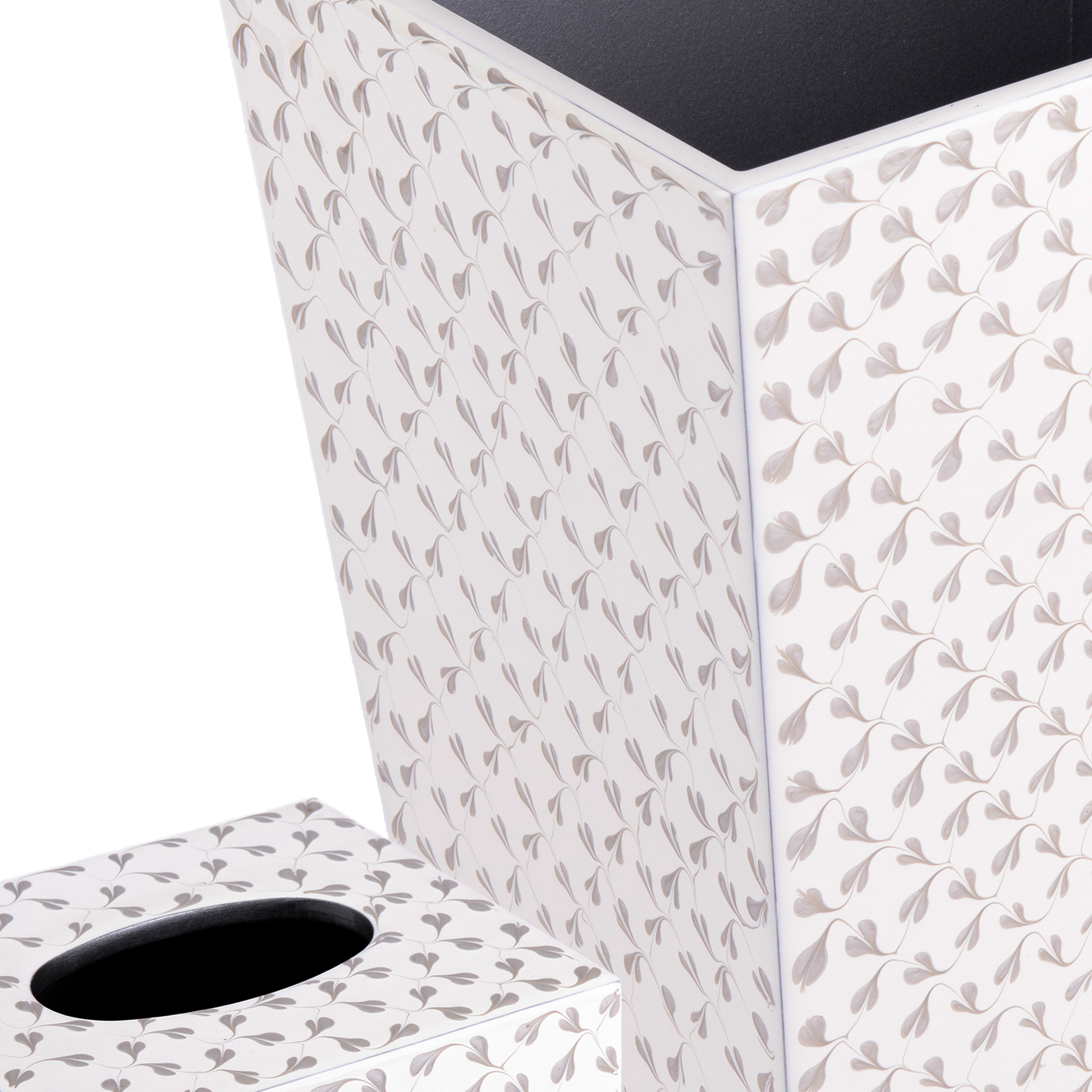 MIKE + ALLY. A SET OF PATTERNED *GREY* WASTEBASKET & TISSUE BOX